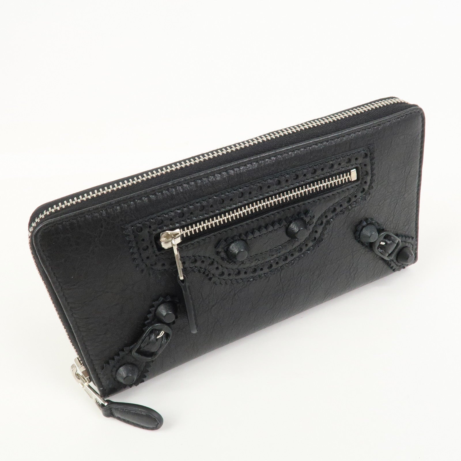 BALENCIAGA Giant Continental Leather Round Zippy Long Wallet Black