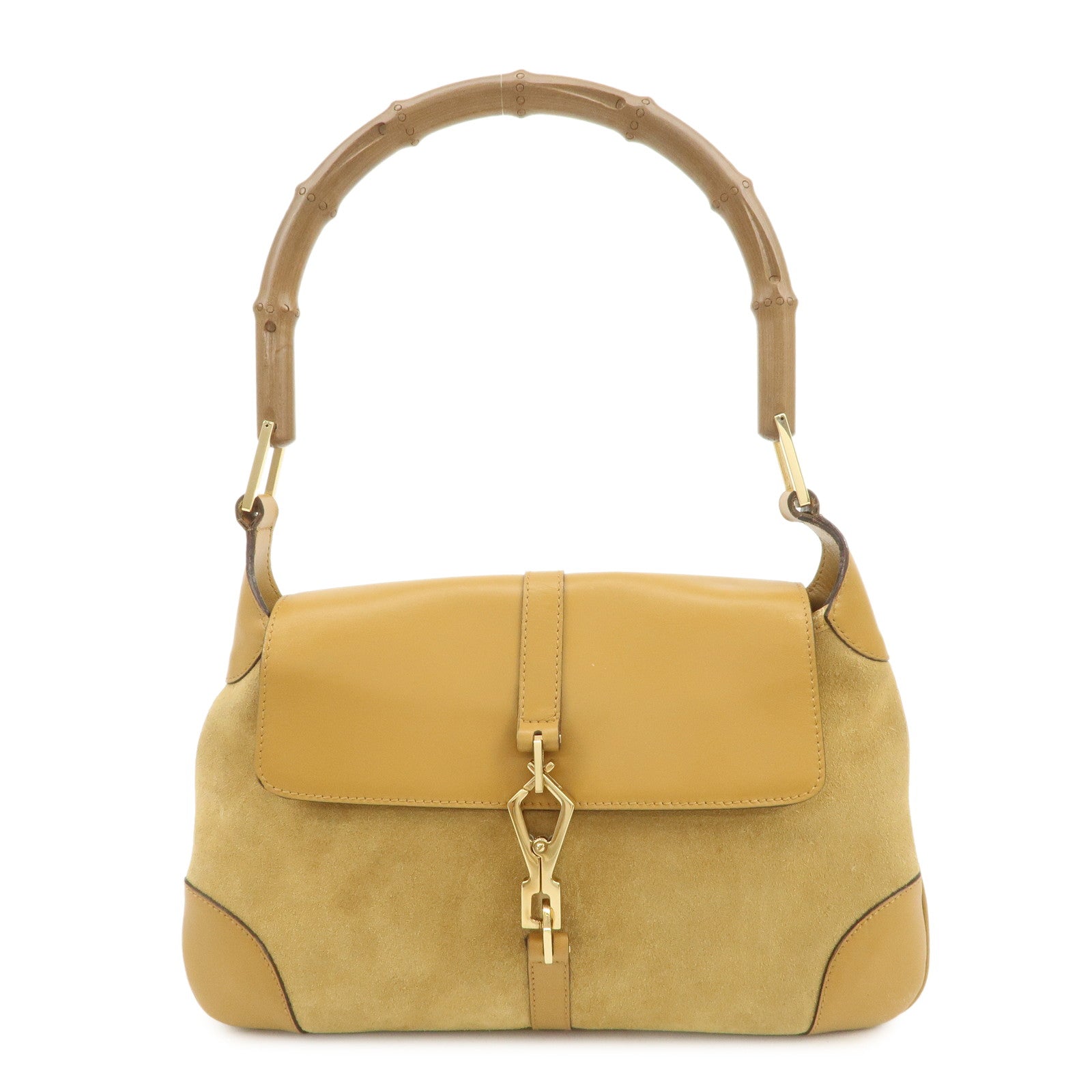 GUCCI Bamboo Suede Leather Kandinsky Shoulder Bag Yellow 001・4096