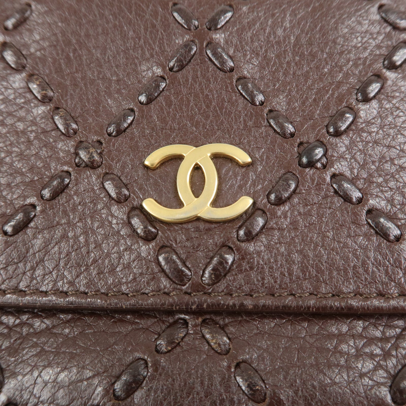 CHANEL COCO Mark Wild Stitch Caviarskin Compact Tri-fold Wallet