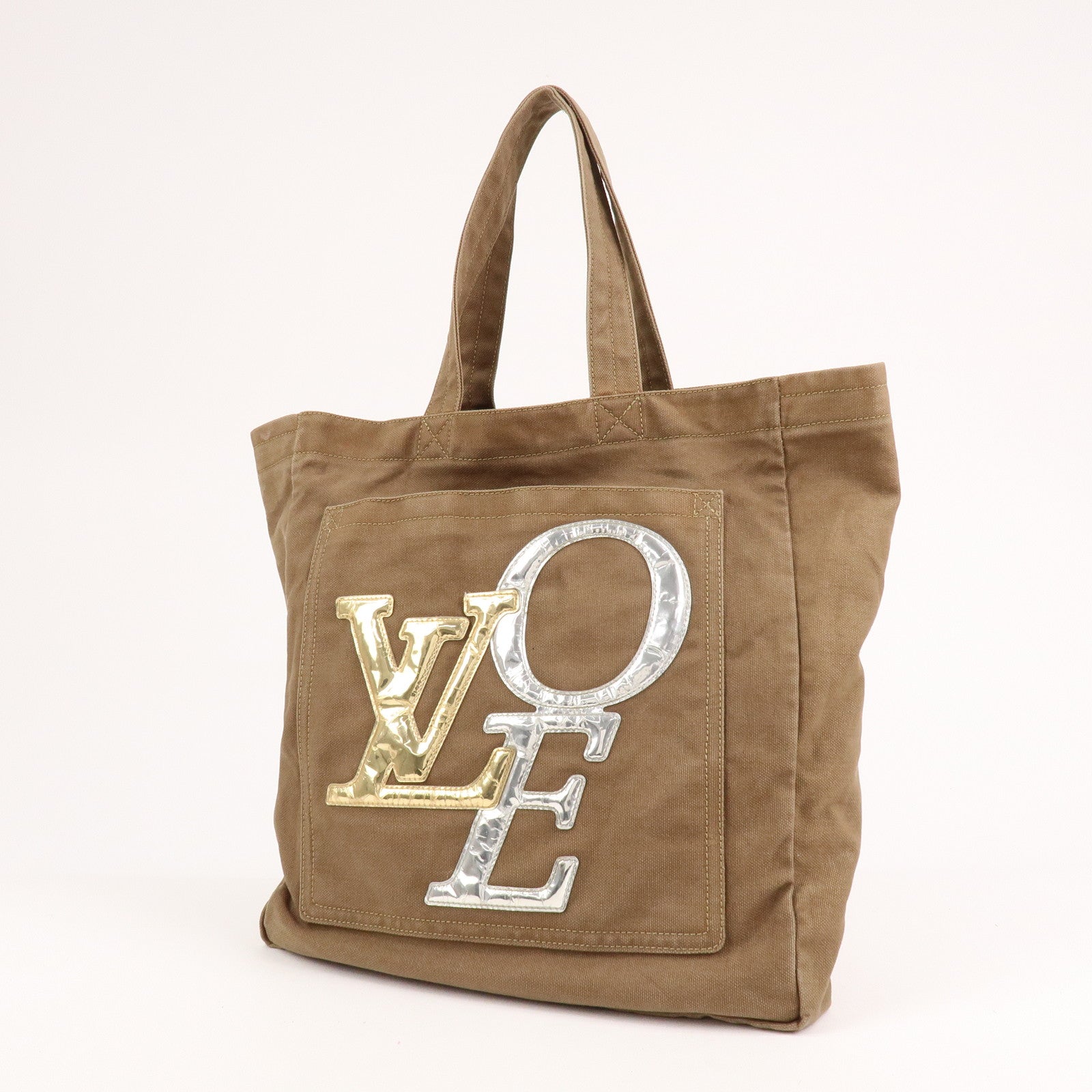 Louis Vuitton Thats Love MM Canvas Tote Bag Hand Bag Khaki M56385