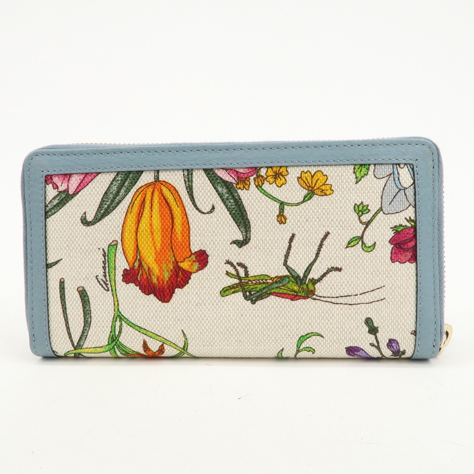 GUCCI Flora Bamboo Canvas Leather Round Zippy Long Wallet 356708