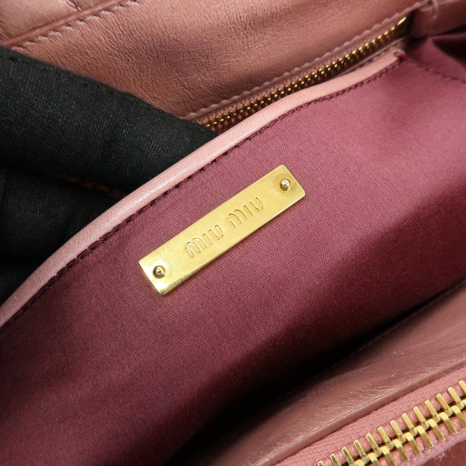 MIU MIU Logo Leather Hand Bag Tote Bag Pink RN1098