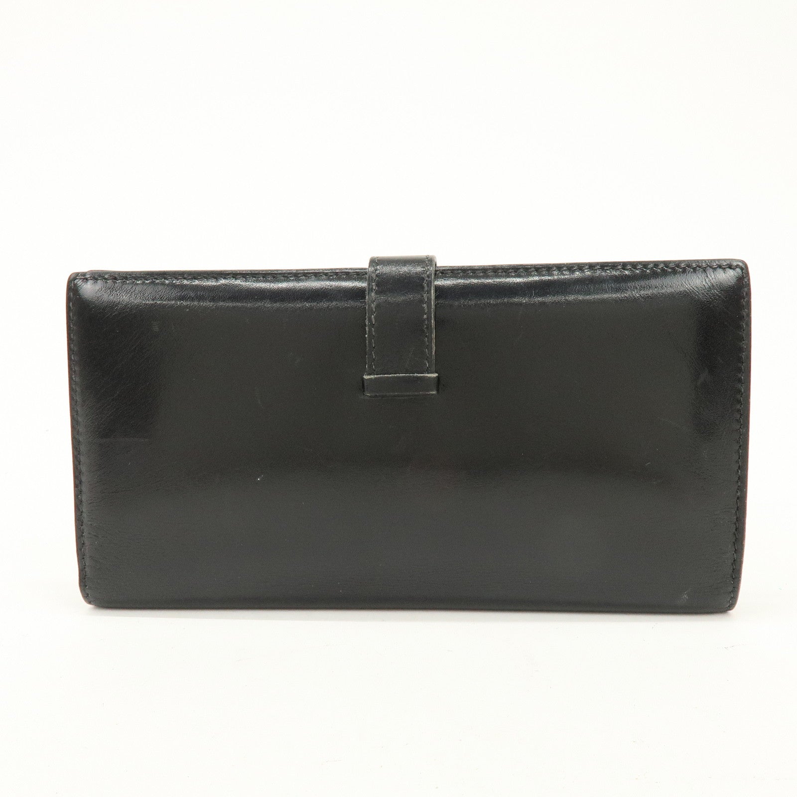 HERMES Bearn Box Calf Bi-fold Long Wallet □F Stamped Black