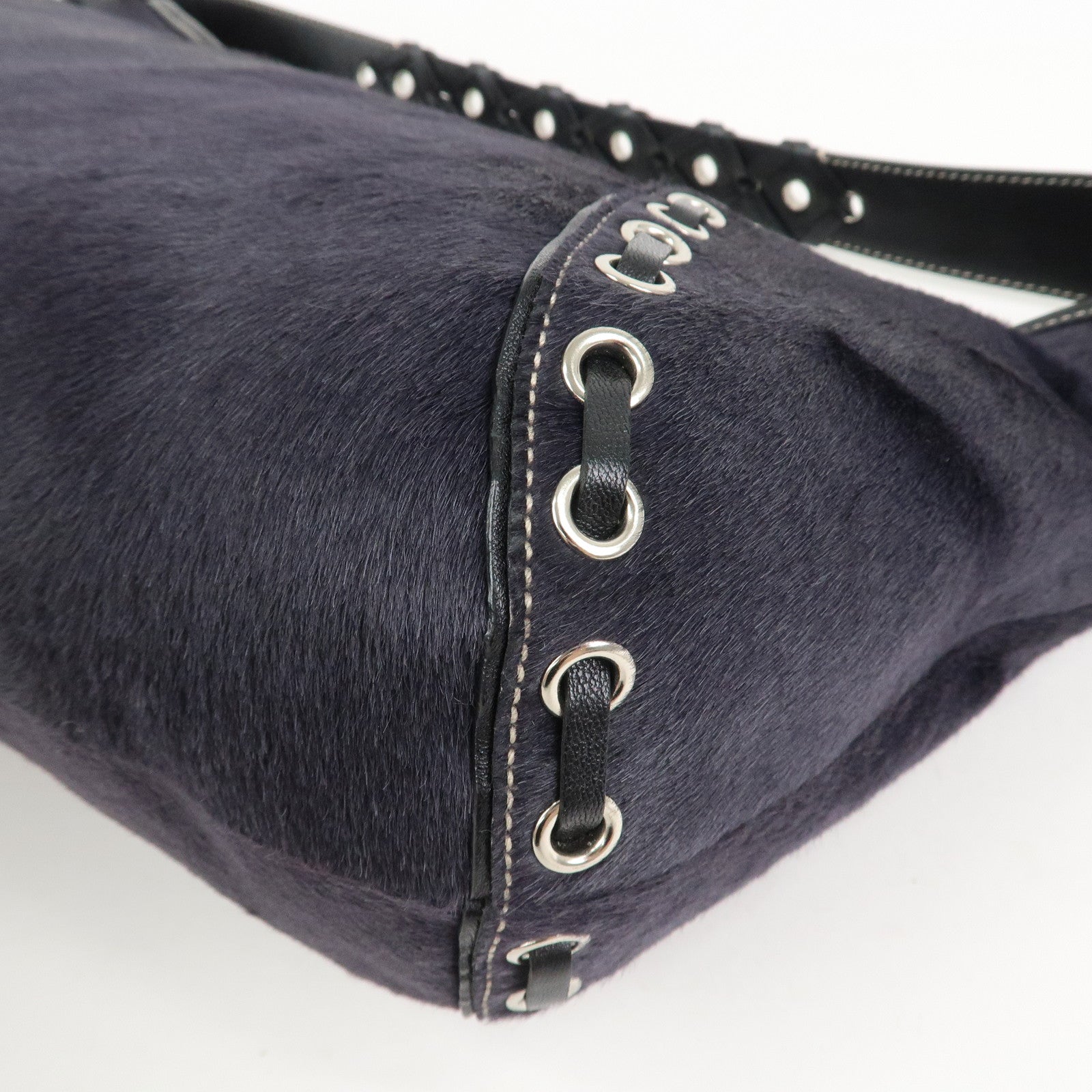 COACH Logo Unborn Calf Leather Shoulder Bag Hand Bag Black