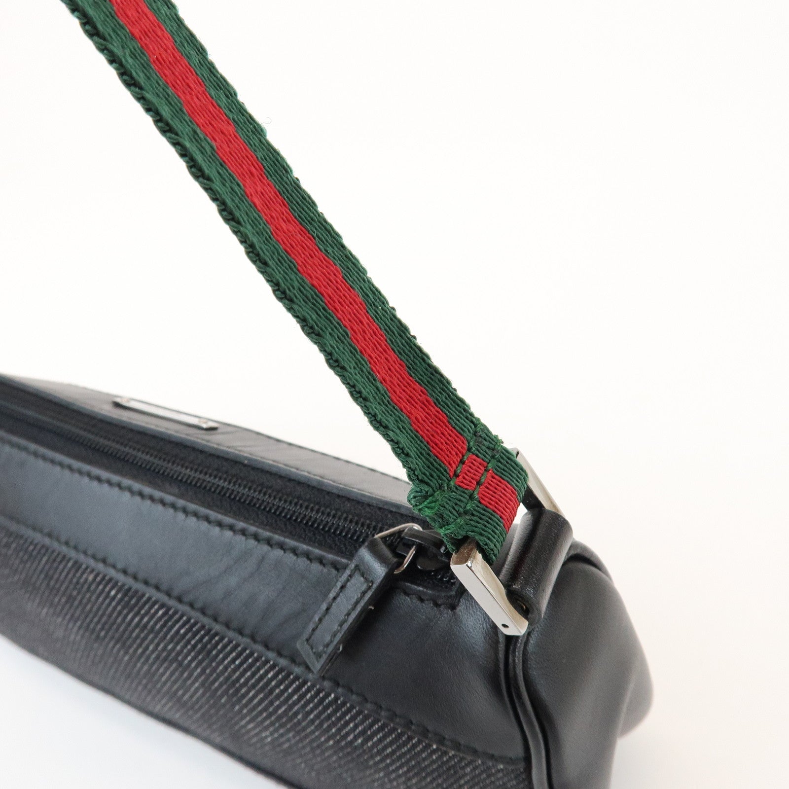 GUCCI Sherry Accessory Pouch Leather Canvas Hand Bag Black 92820