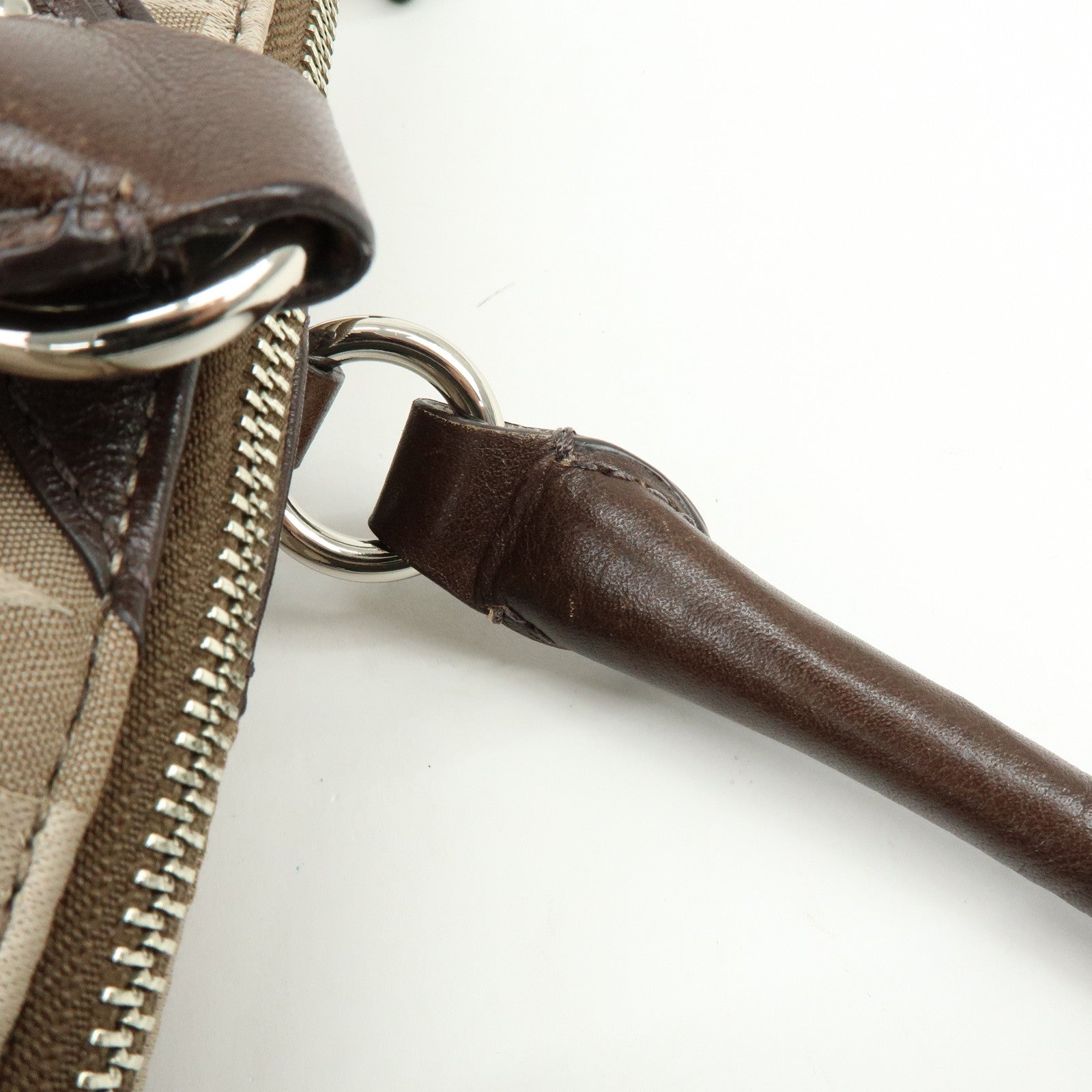 COACH Signature Nylon Learher 2Way Shoulder Bag Hand Bag Gold Brown