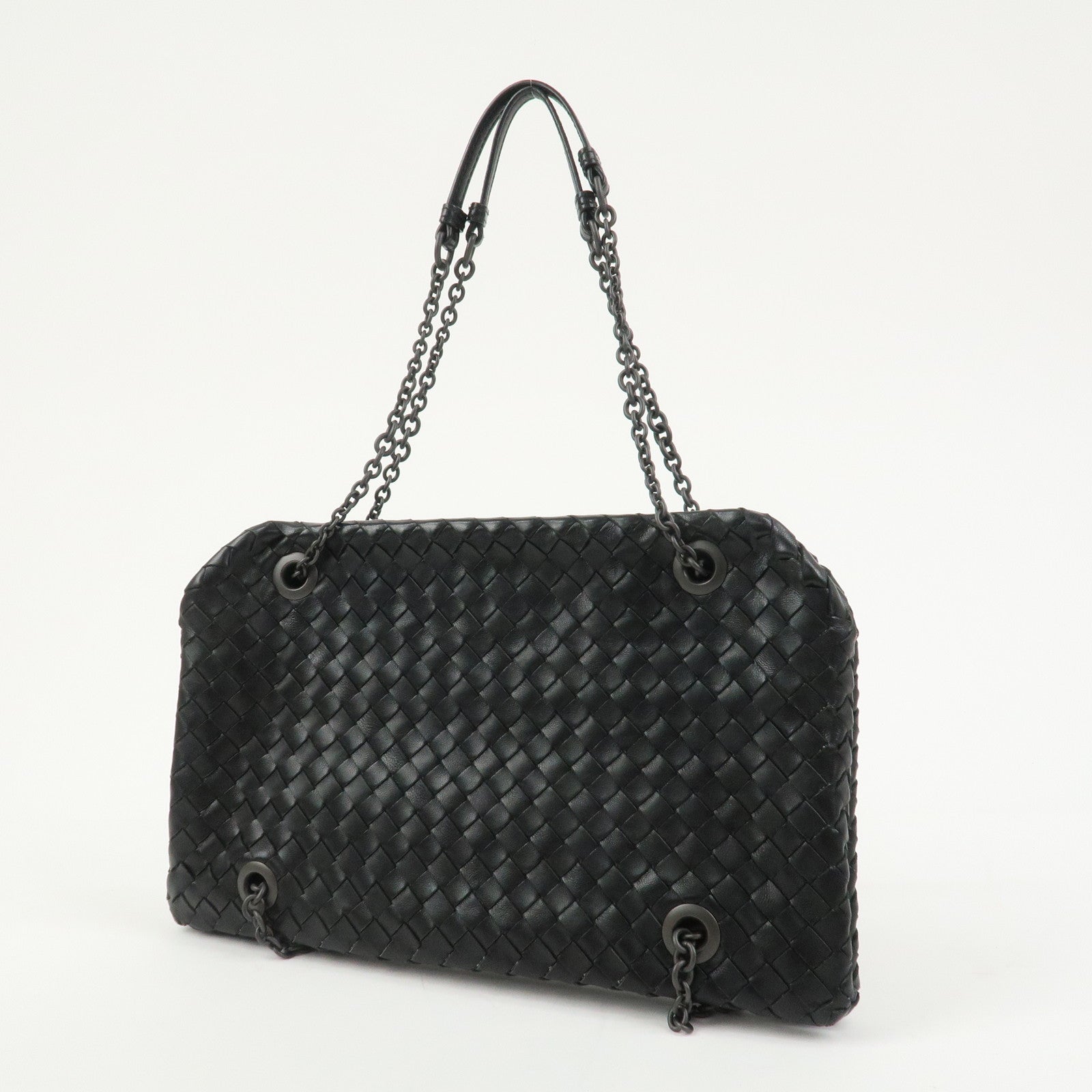BOTTEGA VENETA Intrecciato Leather Chain Shoulder Bag Black 293747