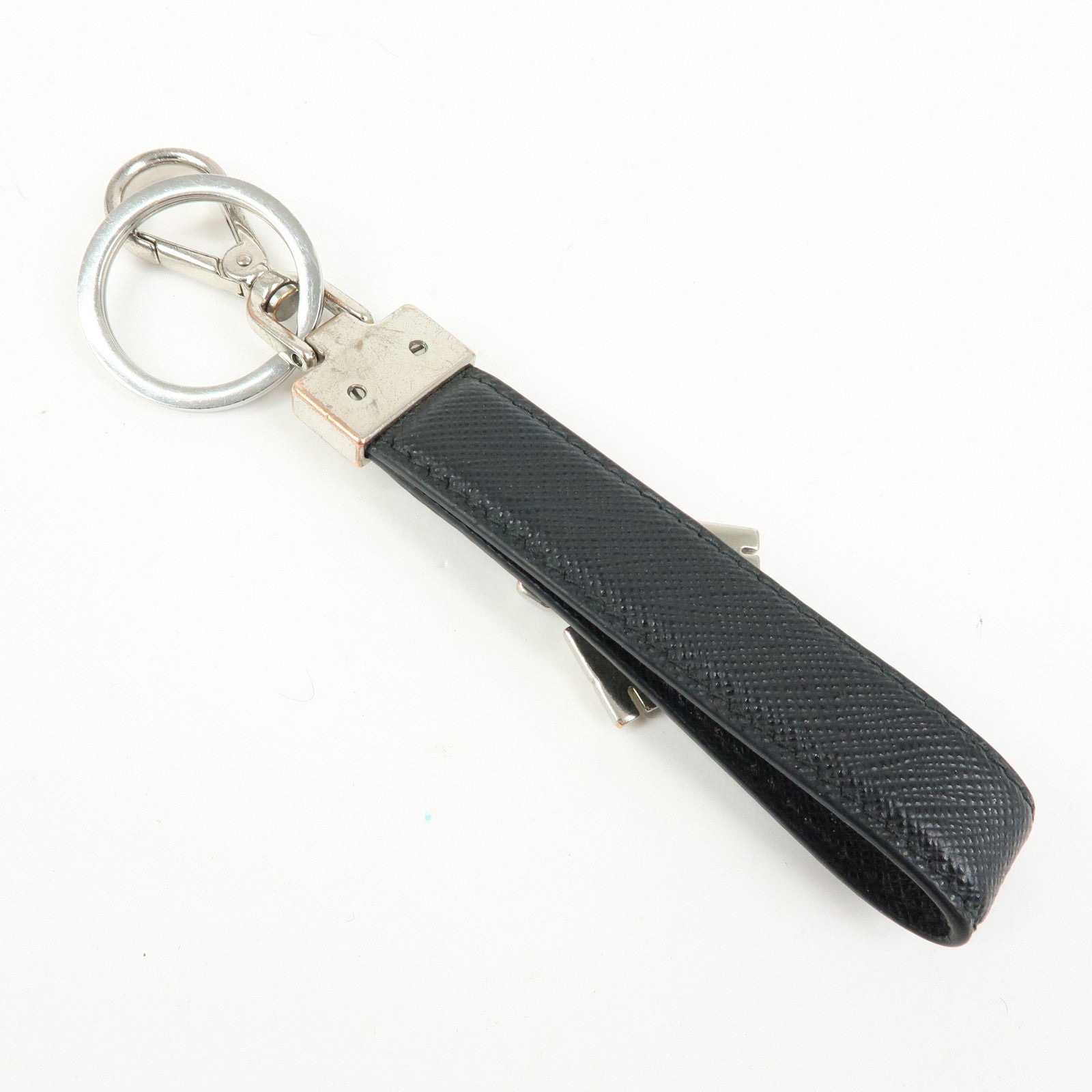 PRADA Set Of 2 Leather Metal Nylon Bag Charm Key Holder 2PP040