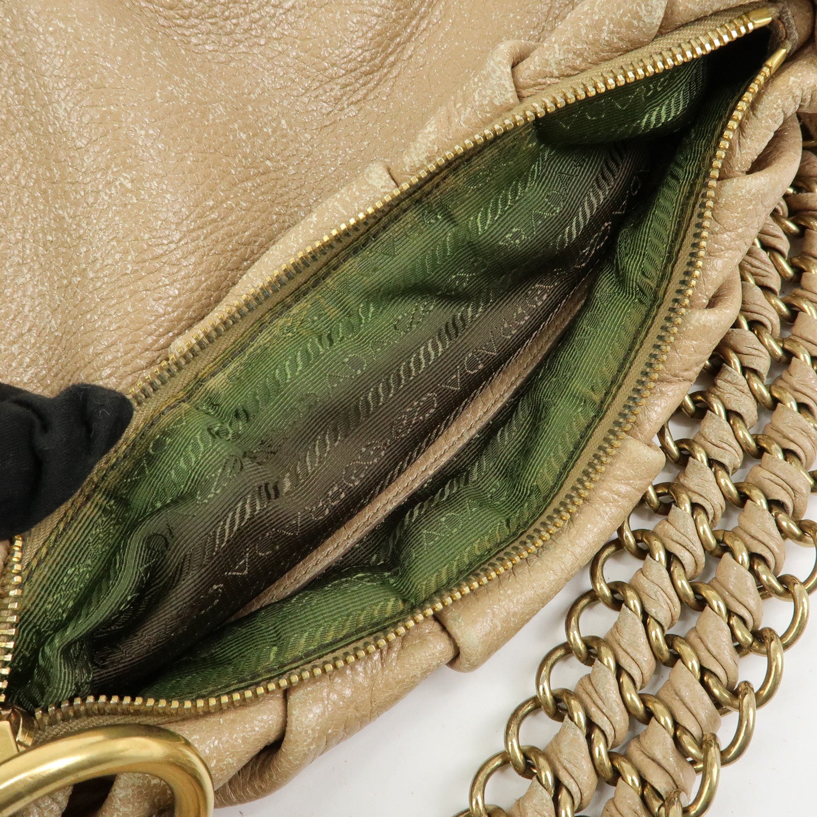 PRADA Logo Leather Chain One Shoulder Bag Light Brown BR4243