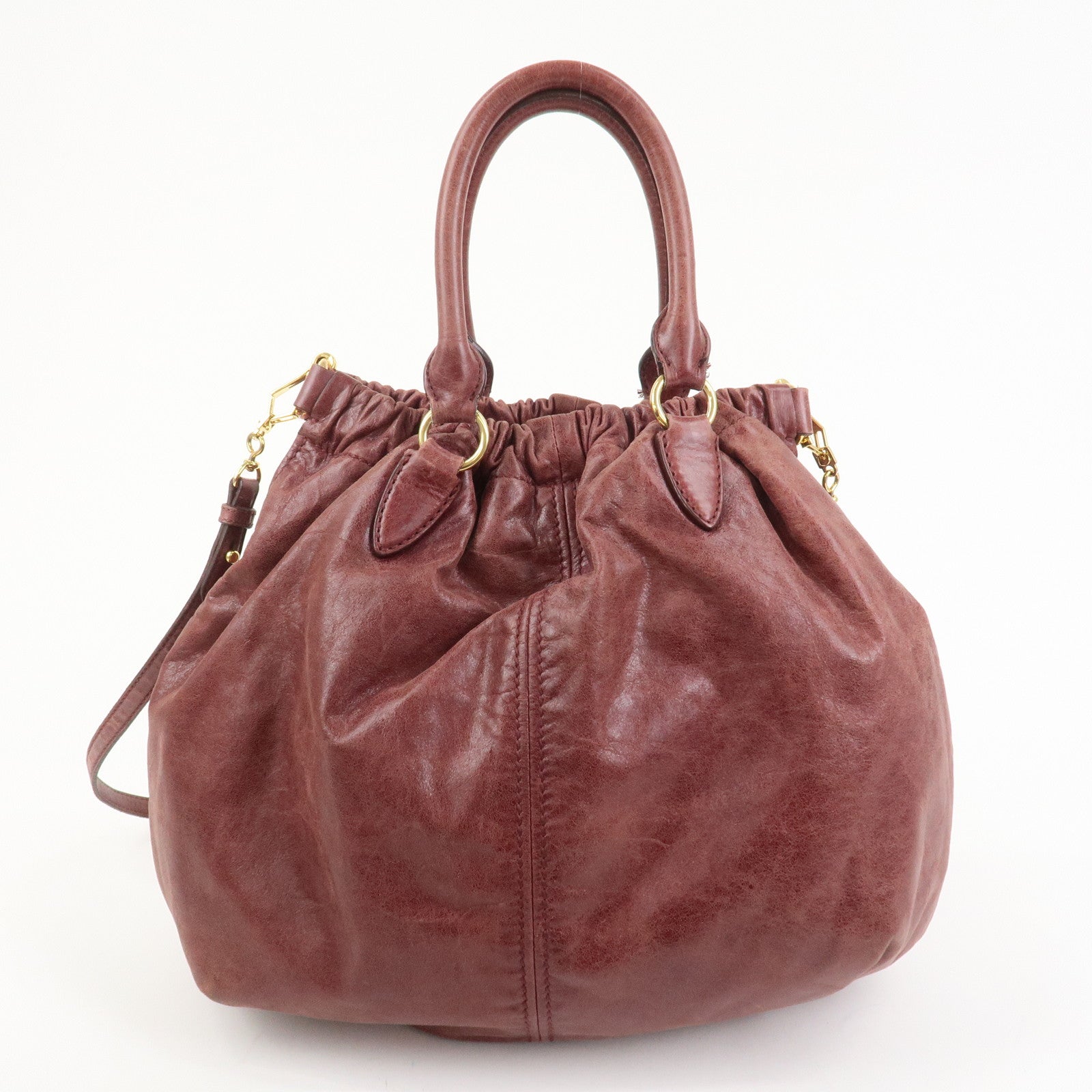 MIU MIU Logo Leather 2Way Bag Hand Bag Shoulder Bag Bordeaux