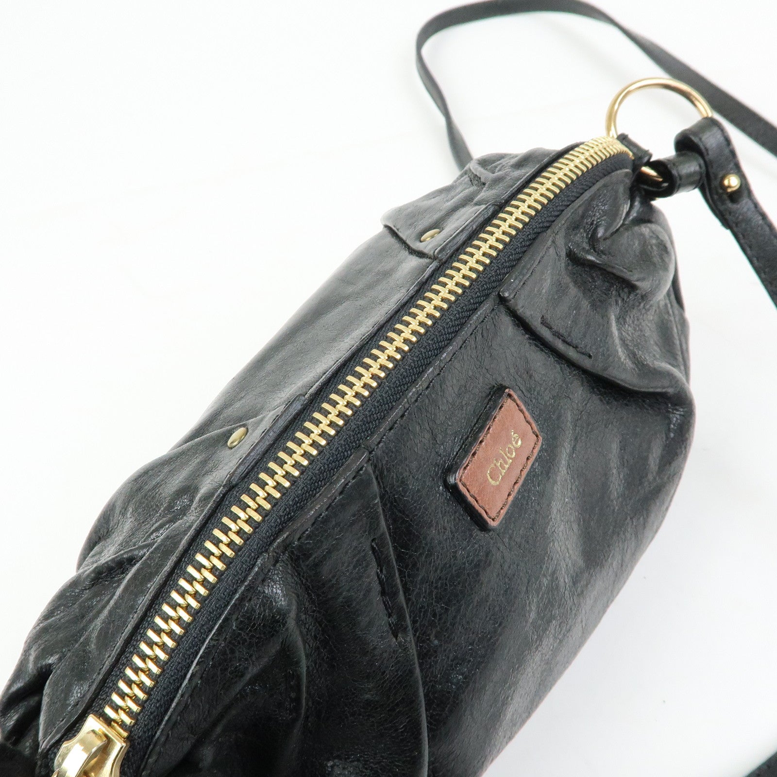 Chloe Leather 2Way Bag Mini Shoulder Crossbody Bag Clutch Bag Black