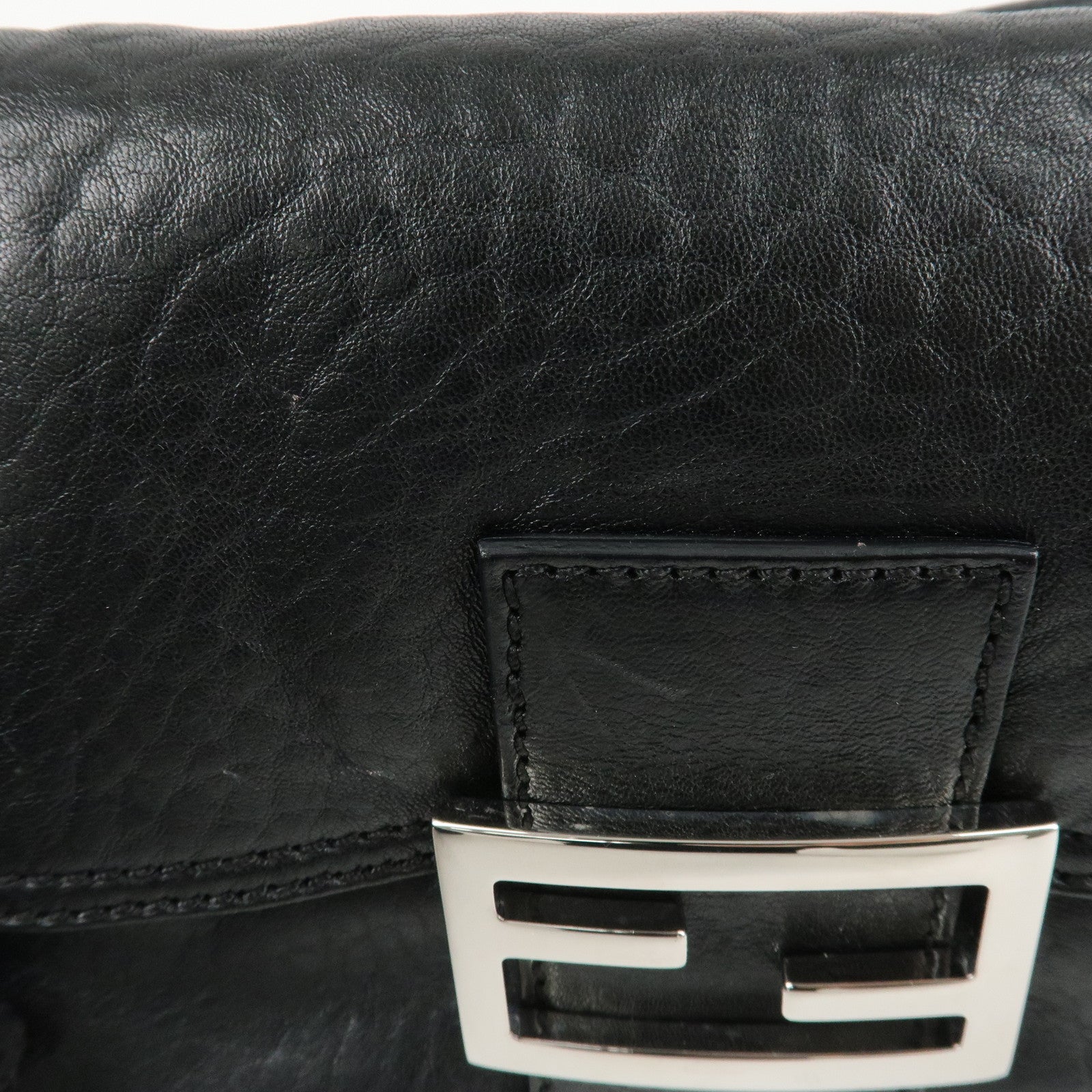 FENDI Mamma Baguette Shoulder Bag Hand Bag Black 8BR180 Used