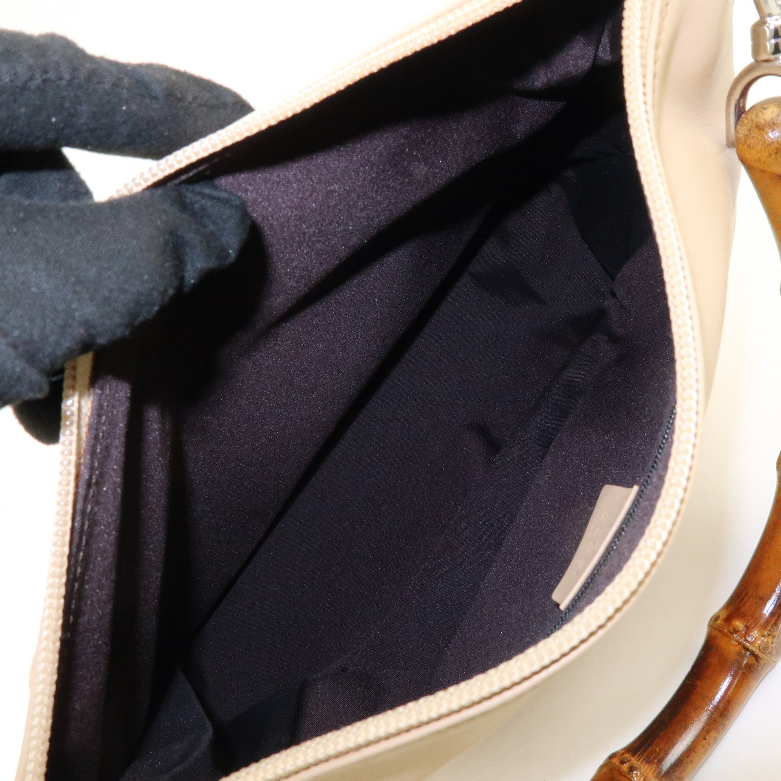 GUCCI Bamboo Leather Shoulder Bag Hand Bag Beige 000・3509・002122