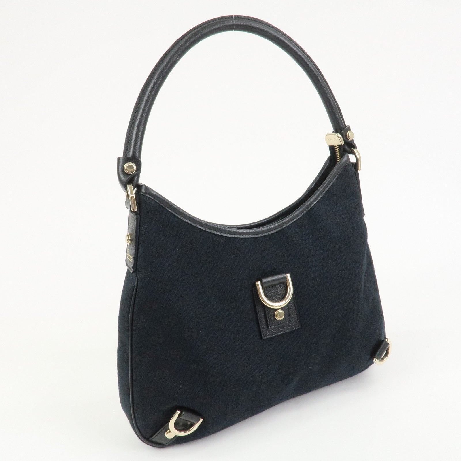 GUCCI Abbey GG Canvas Leather Shoulder Bag Black 130738