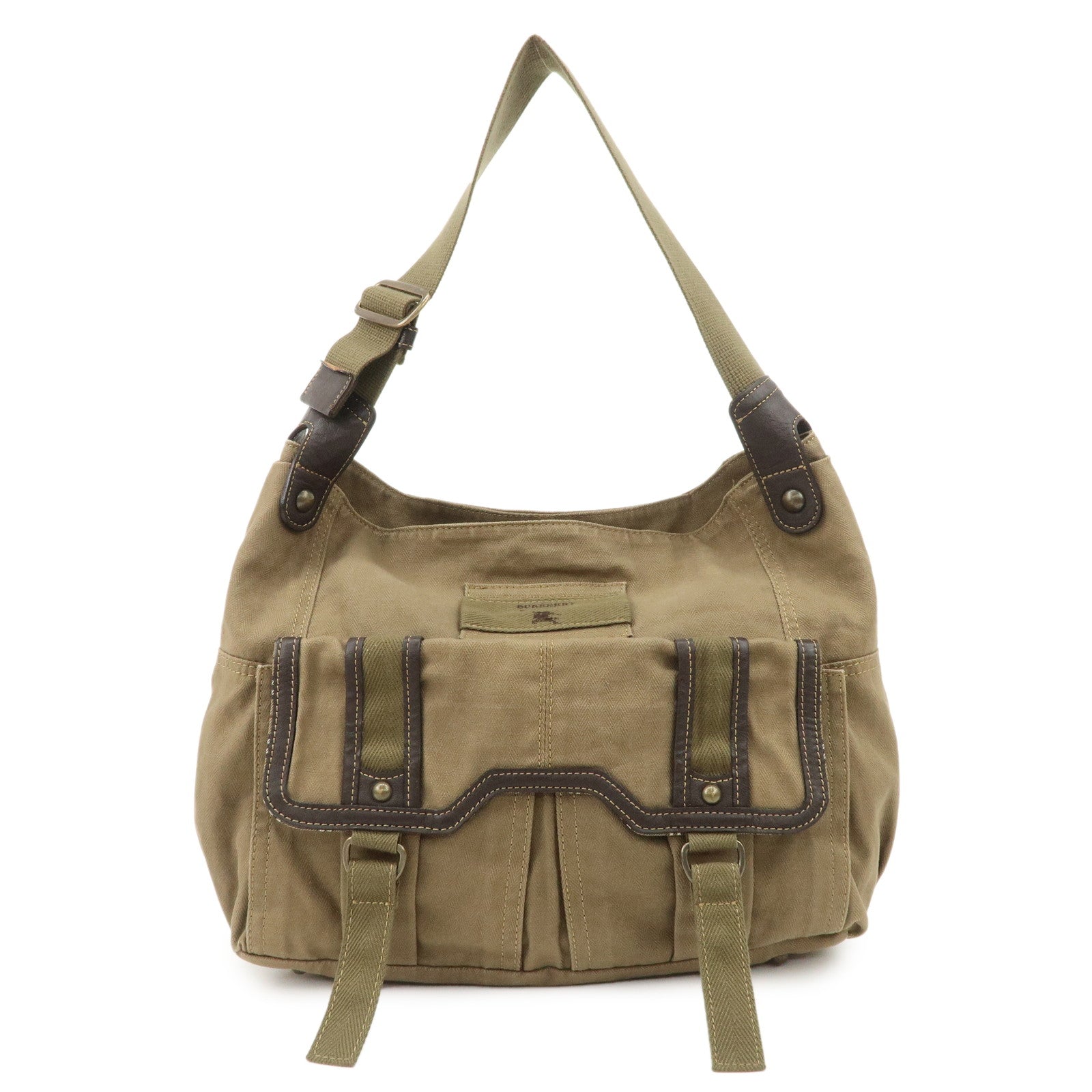 BURBERRY Canvas Leather London Blue Label Shoulder Bag Khaki Brown Used