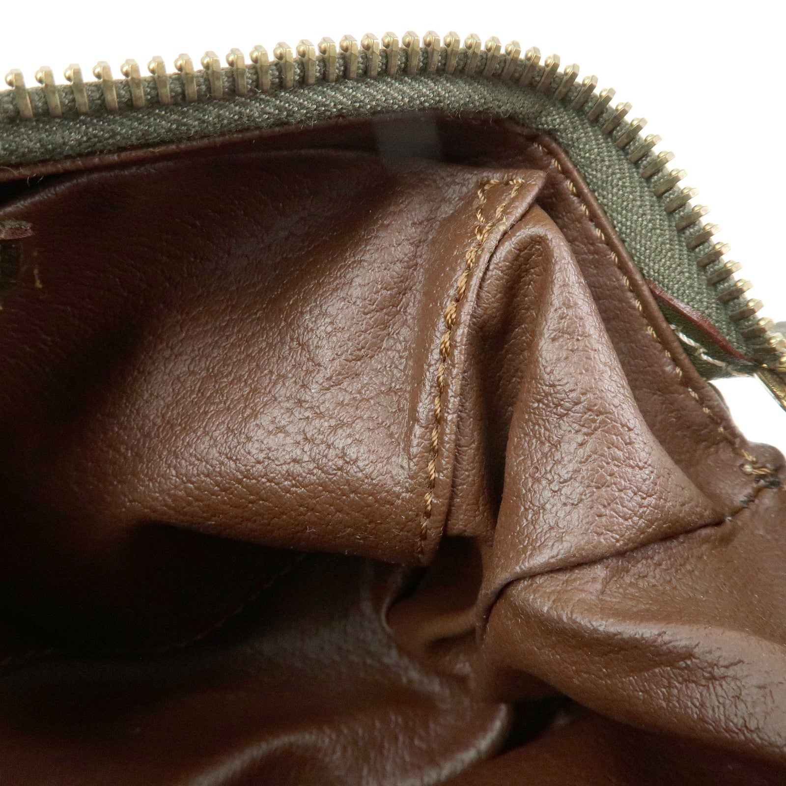 CELINE Logo Leather Accessory Pouch Cosmetic Case Khaki