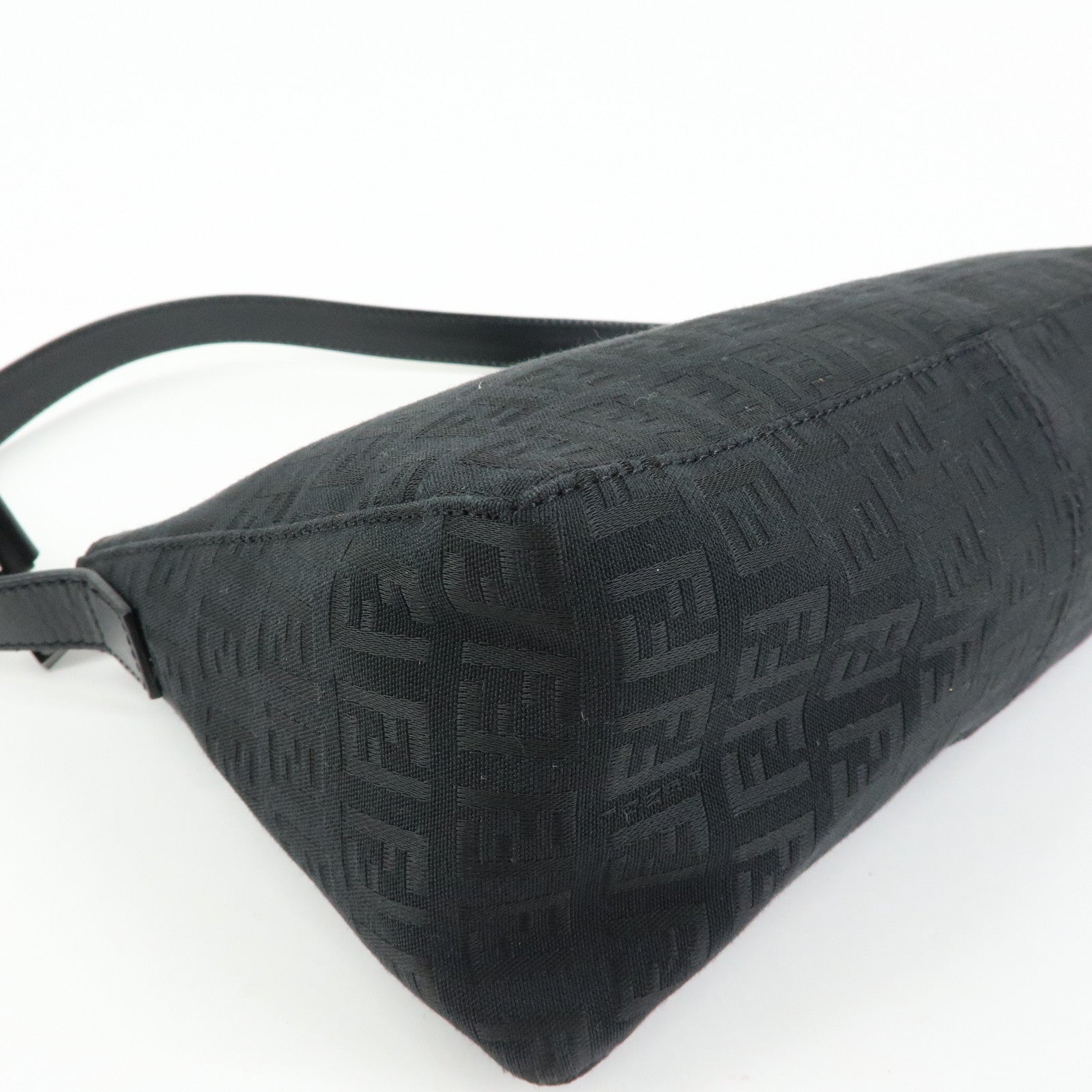 FENDI Zucchino Canvas Leather Shoulder Bag Hand Bag Black 8BR444