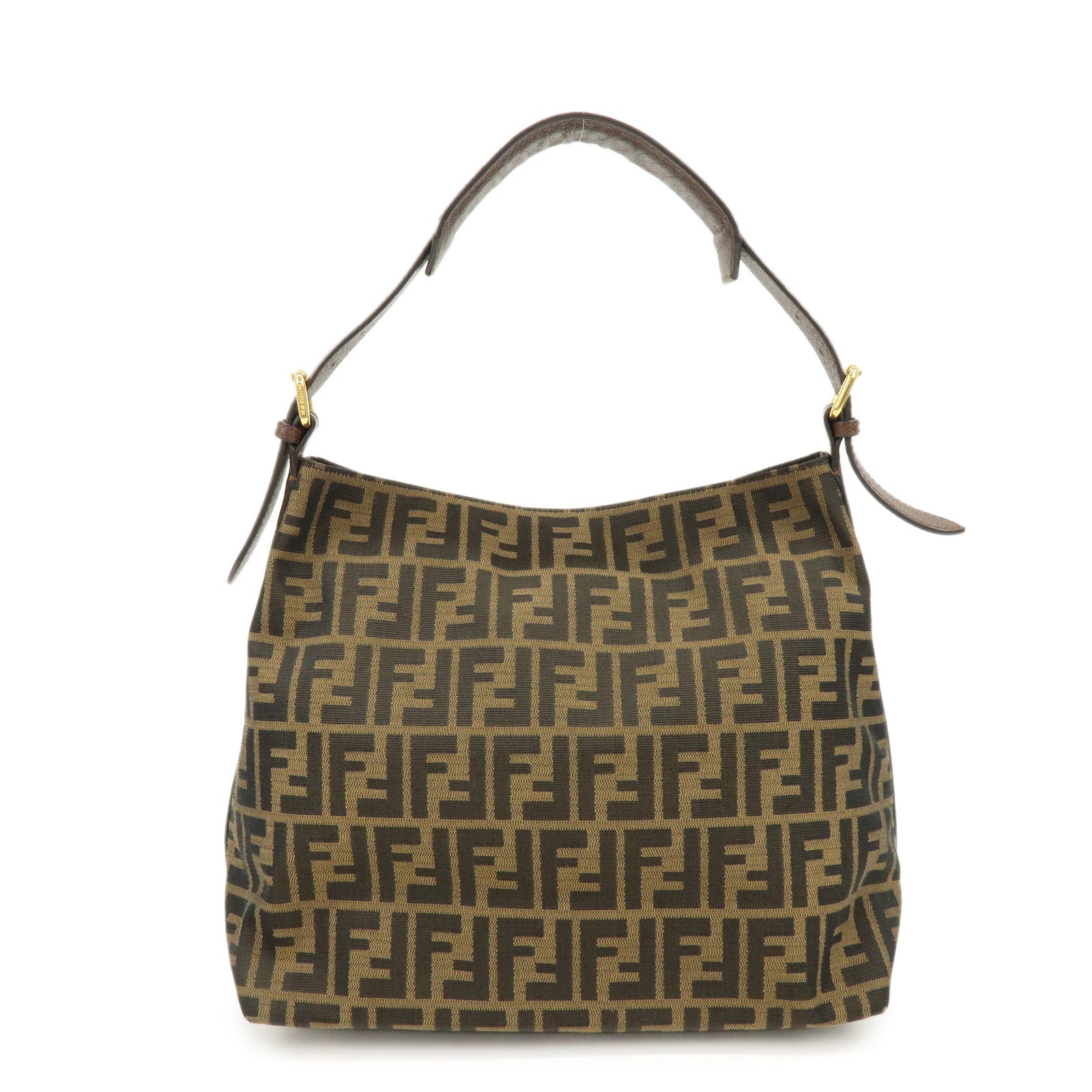 FENDI Zucca Canvas Leather Shoulder Bag Black Brown 8BR698