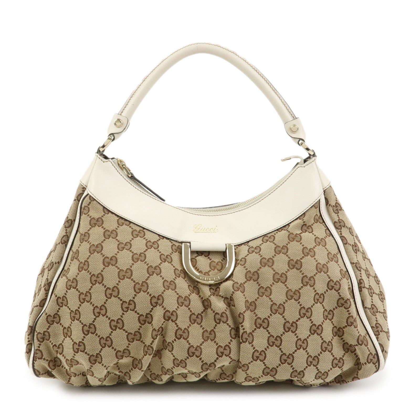GUCCI Abbey GG Monogram Canvas Leather Shoulder Bag Beige 189833