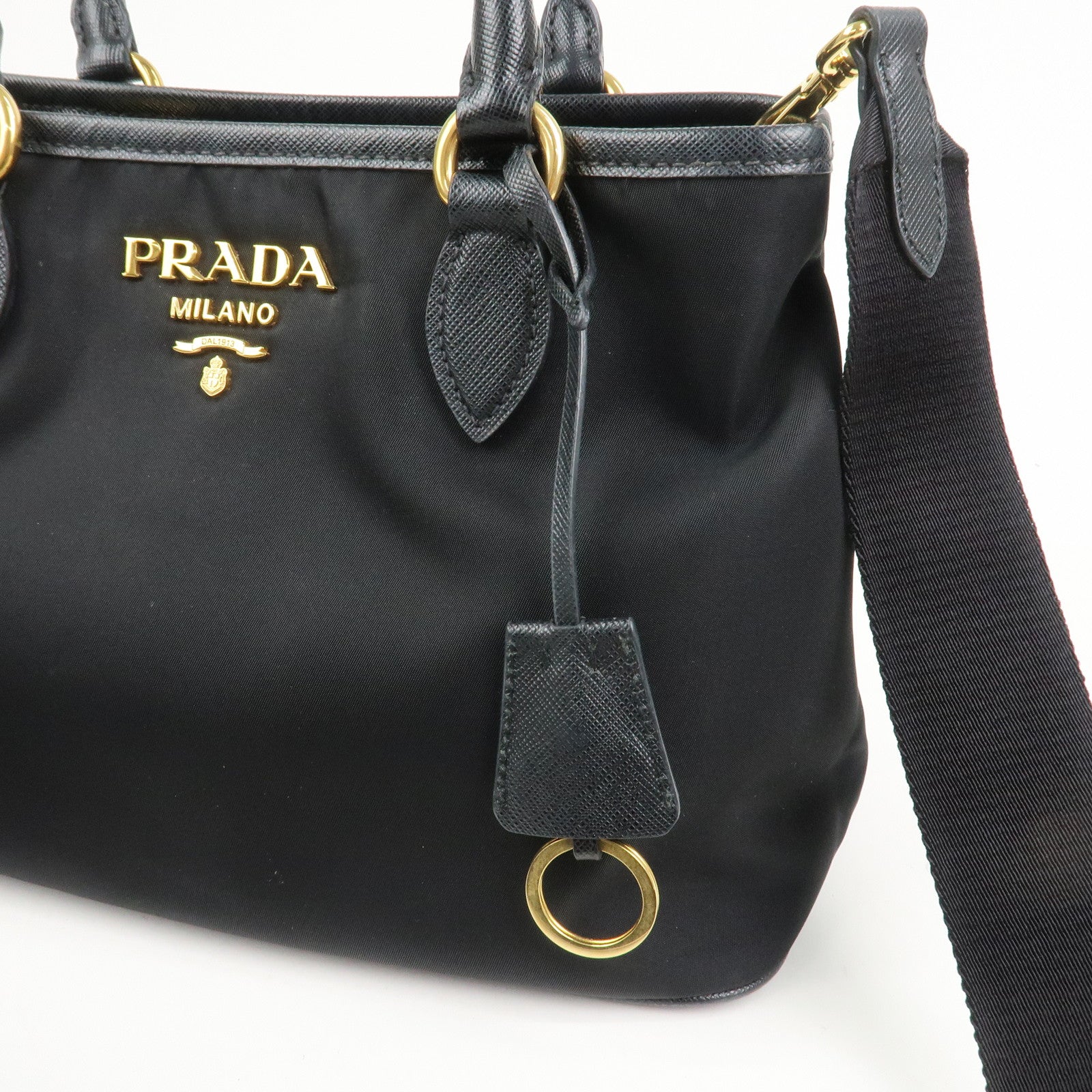 PRADA Logo Nylon Leather 2Way Hand Bag Shoulder Bag Black 1BA173