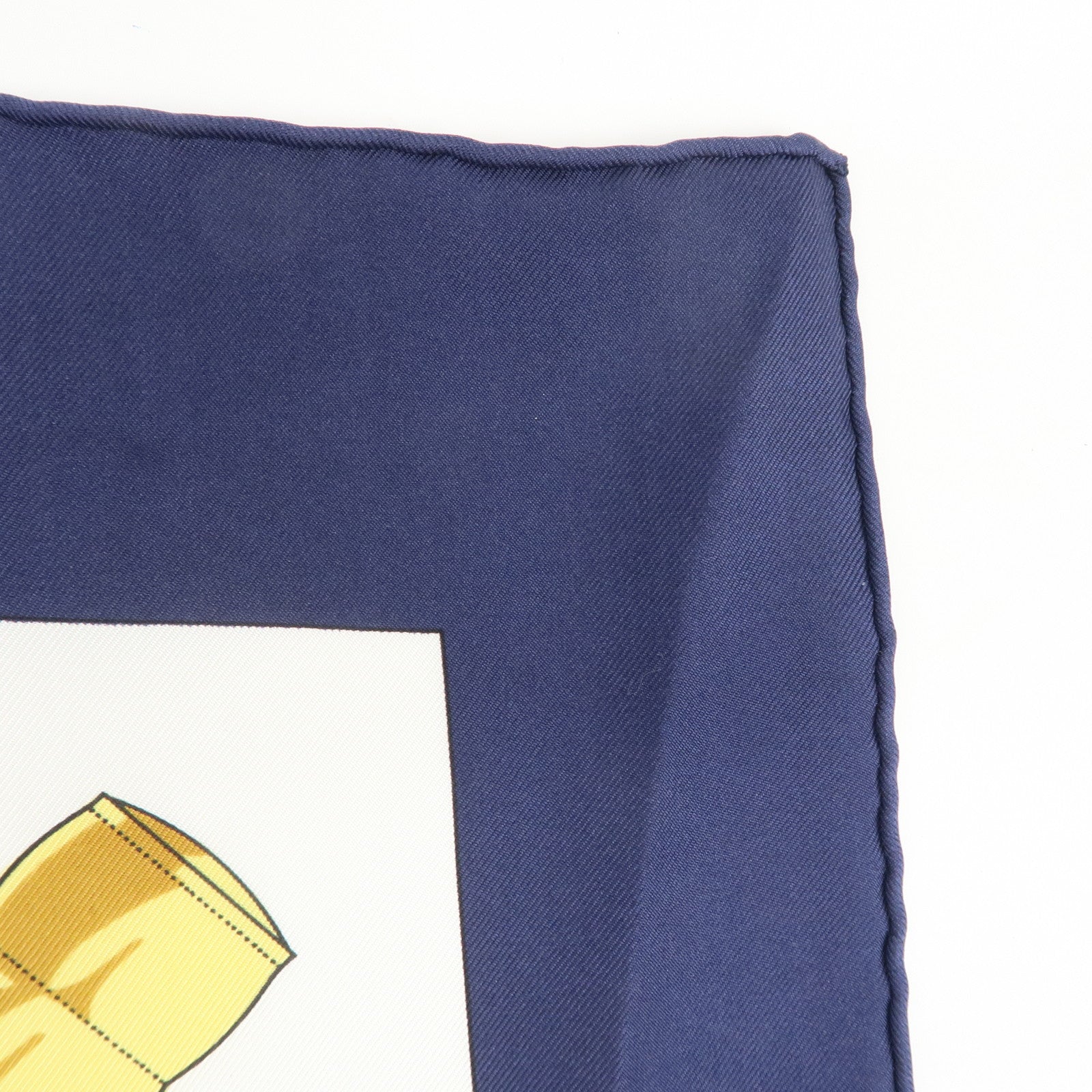 HERMES Carre 90 Silk 100% Eperon d'or Scarf White Navy