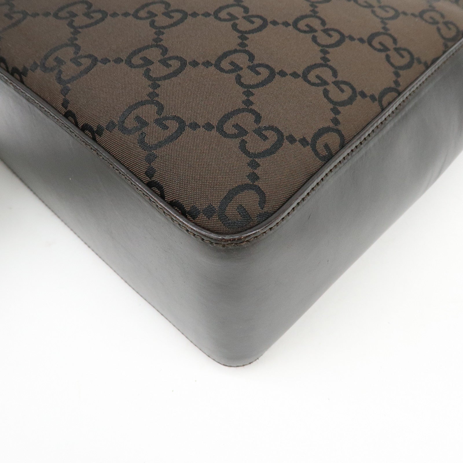 GUCCI GG Nylon Leather Shoulder Bag Hand Bag Brown 001・ｻ3766