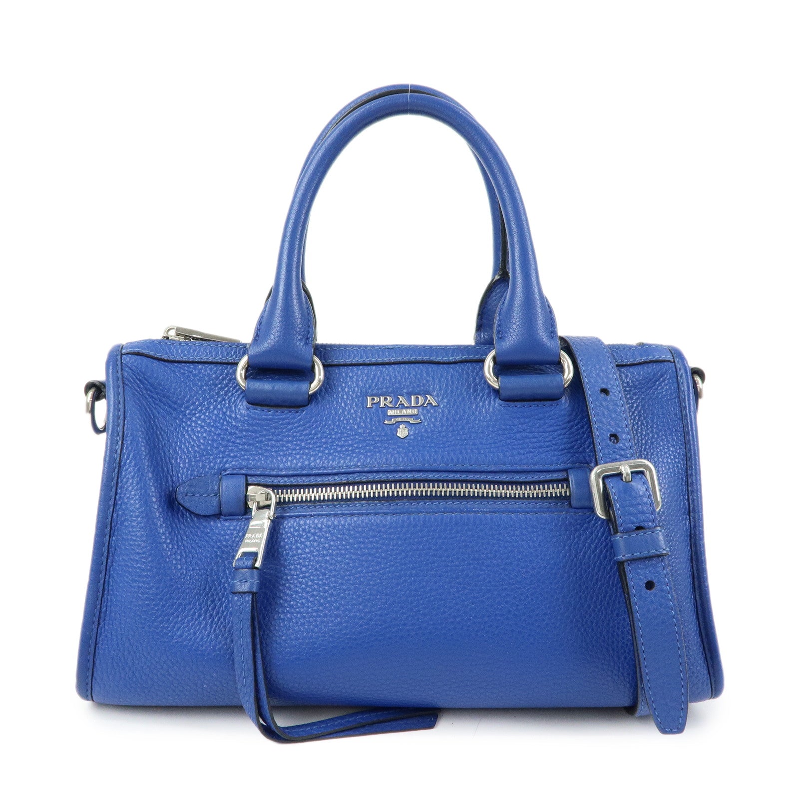 PRADA Vitello Dino Leather 2Way Bag Shoulder Bag Blue BL0805
