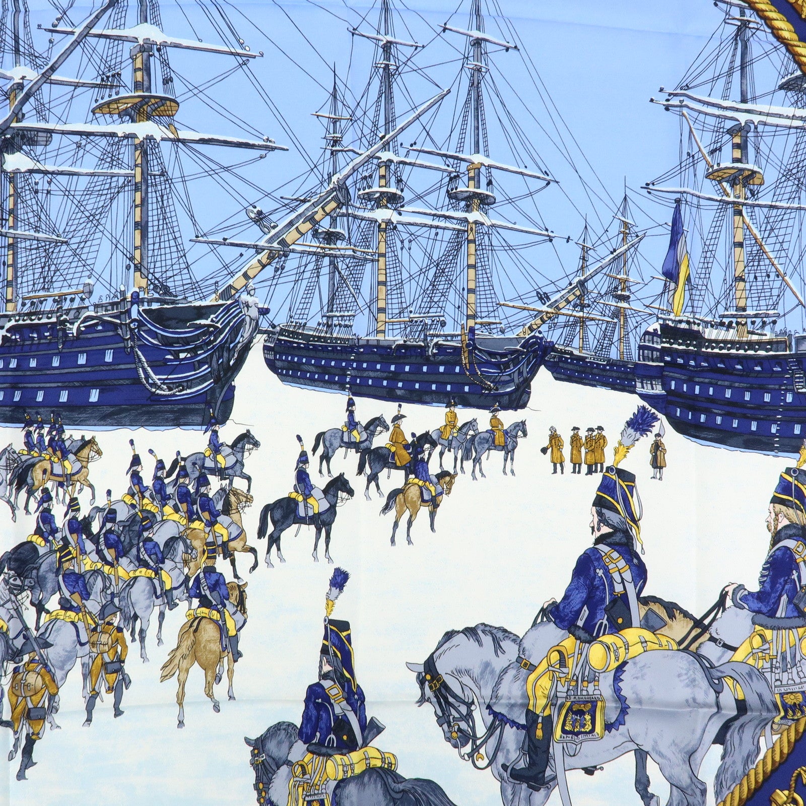 HERMES Carre 90 Silk 100% MARINE ET CAVALERIE Scarf