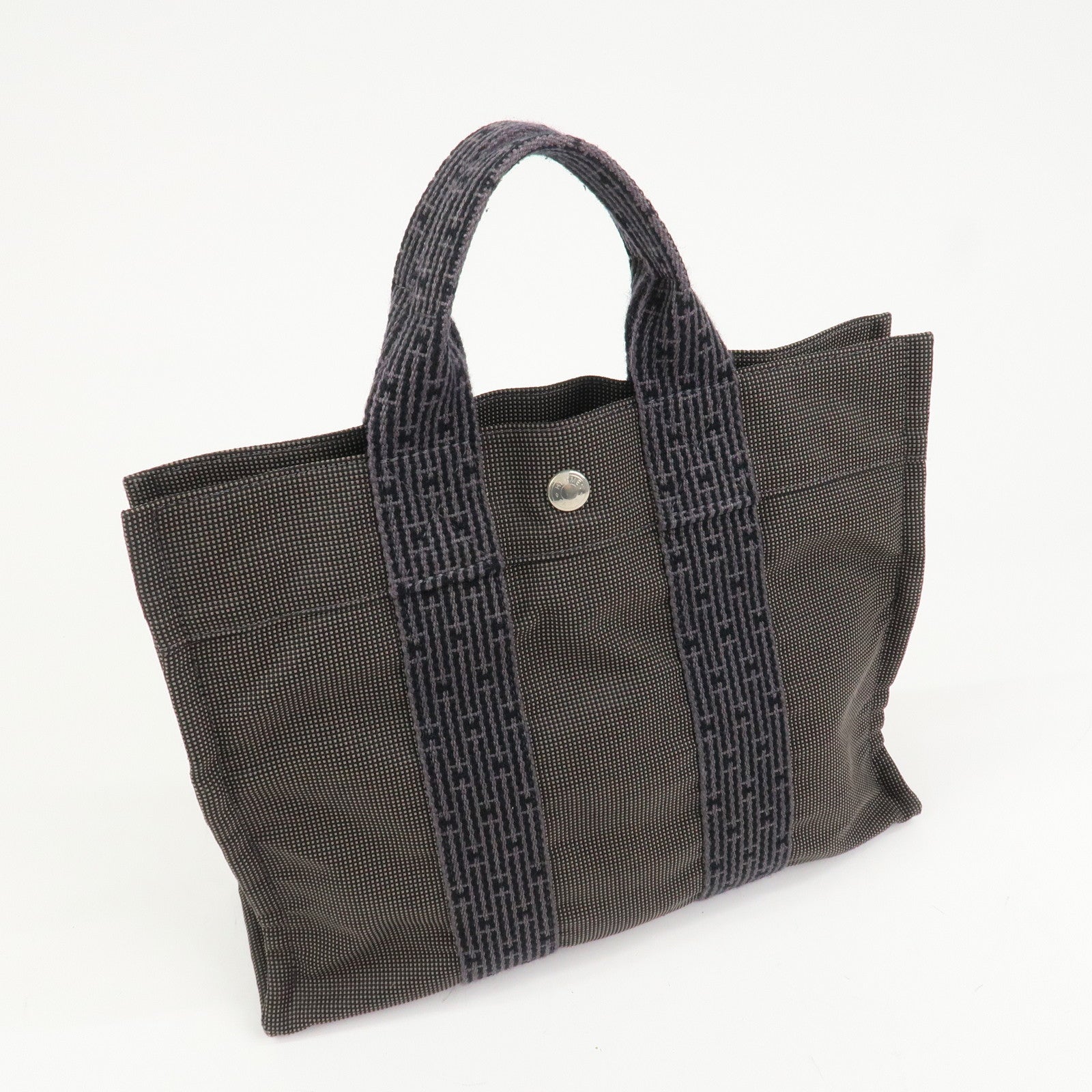 HERMES Herline PM Nylon Canvas Tote Bag Hand Bag Black