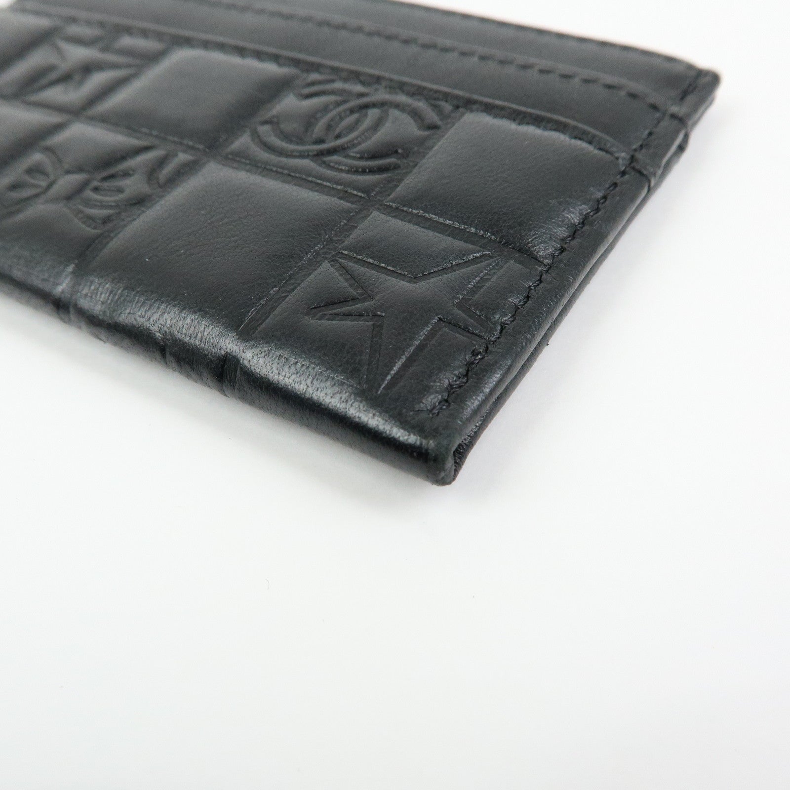 CHANEL Icon Line Lamb Skin Card Case Fragment Case Black A24211
