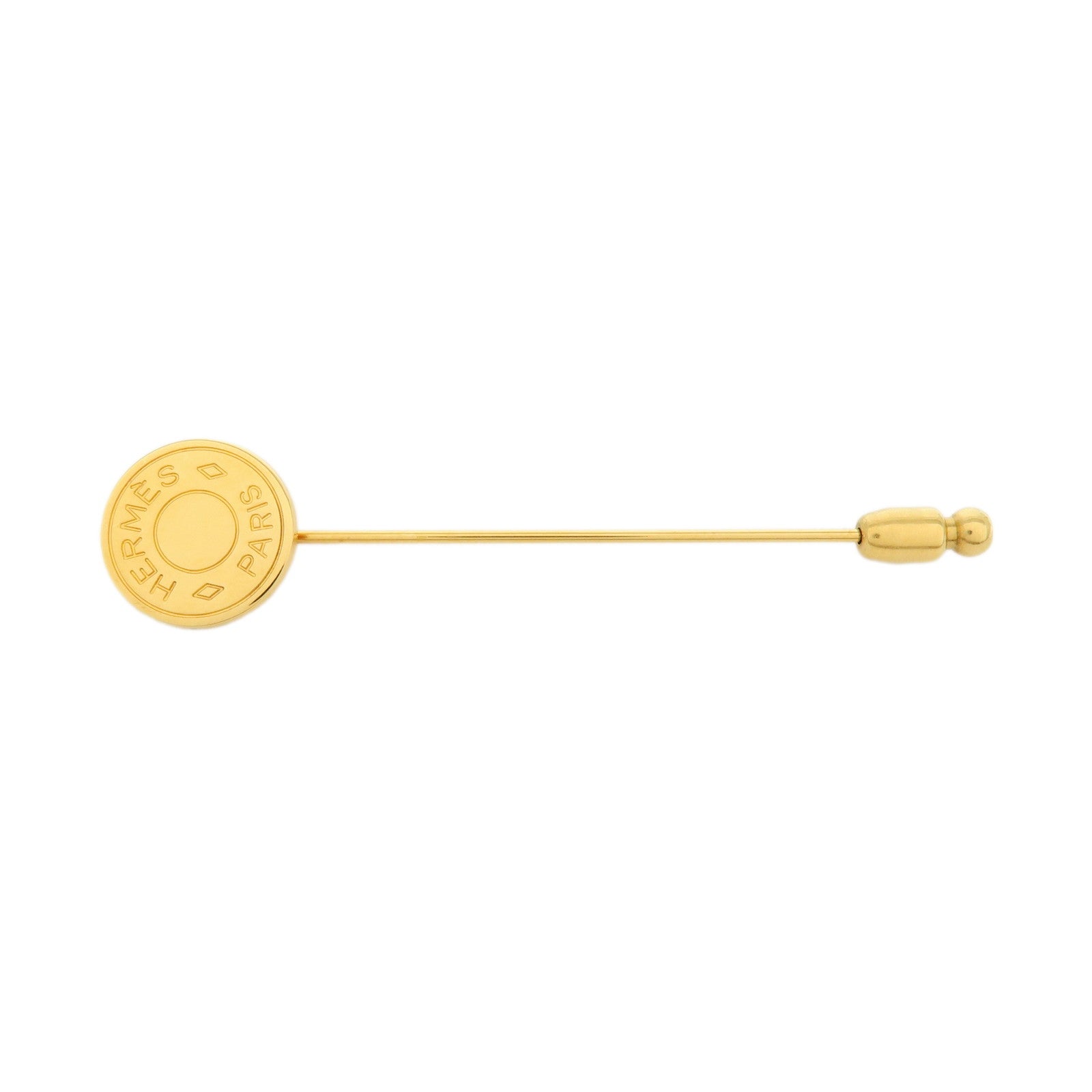 HERMES Sellier Metal Stick Pin Brooch Gold