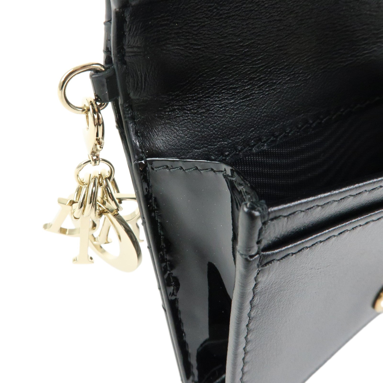 Christian Dior Lady Dior Canage Patent Leather Card Case Black