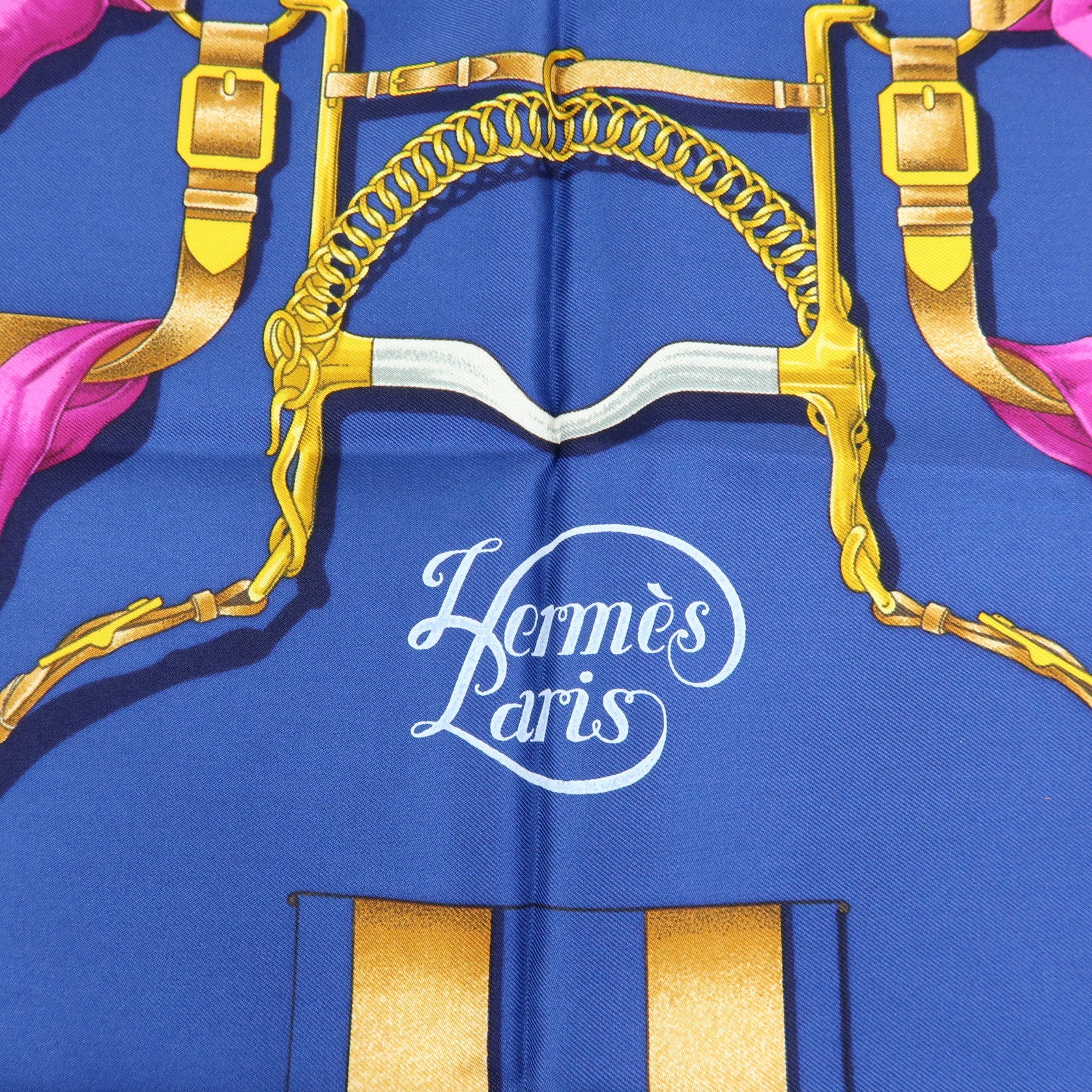 HERMES Carre 90 Silk 100% Scarf Grand Manege Navy Gold