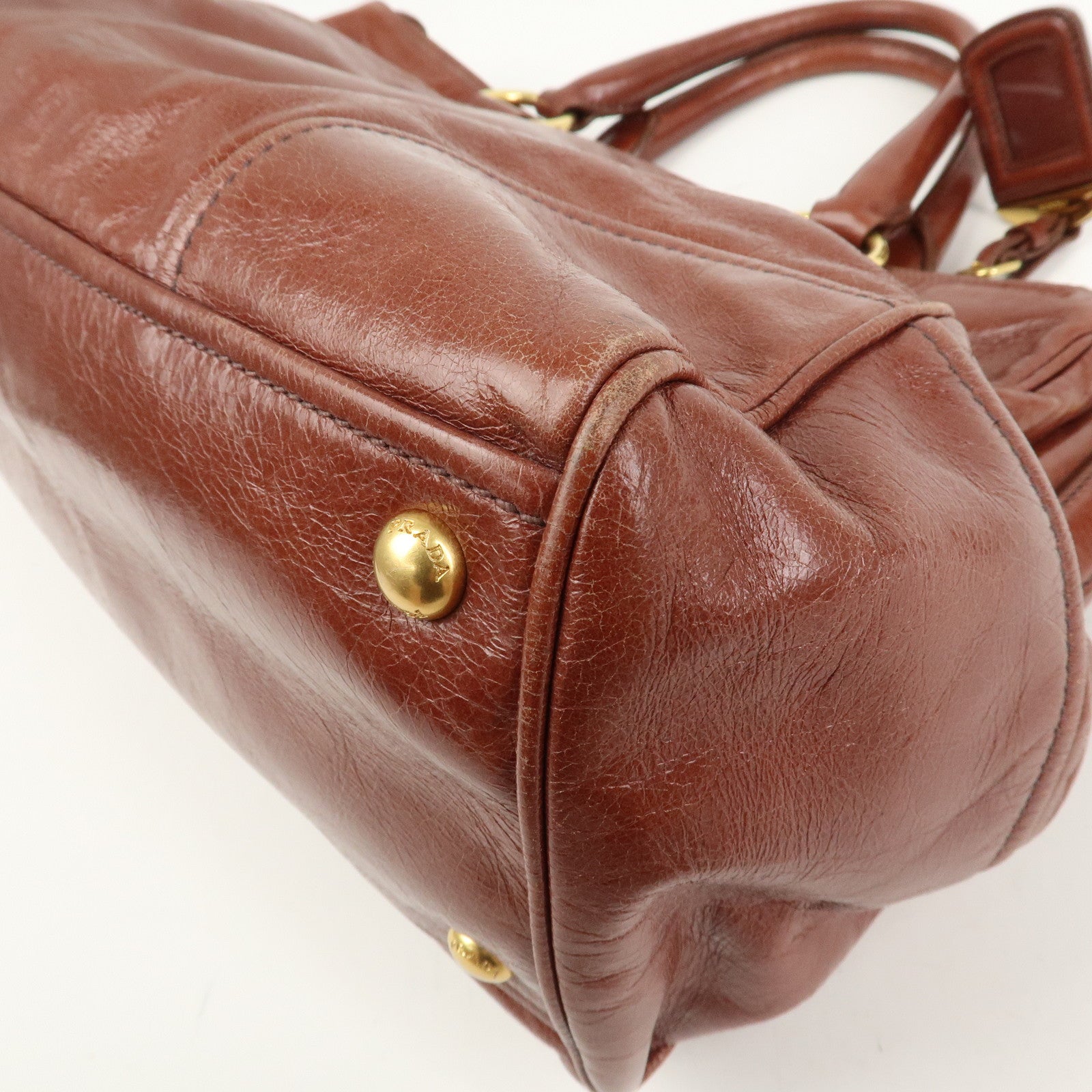 PRADA Logo Leather 2Way Hand Bag Shoulder Bag Brown BN2324