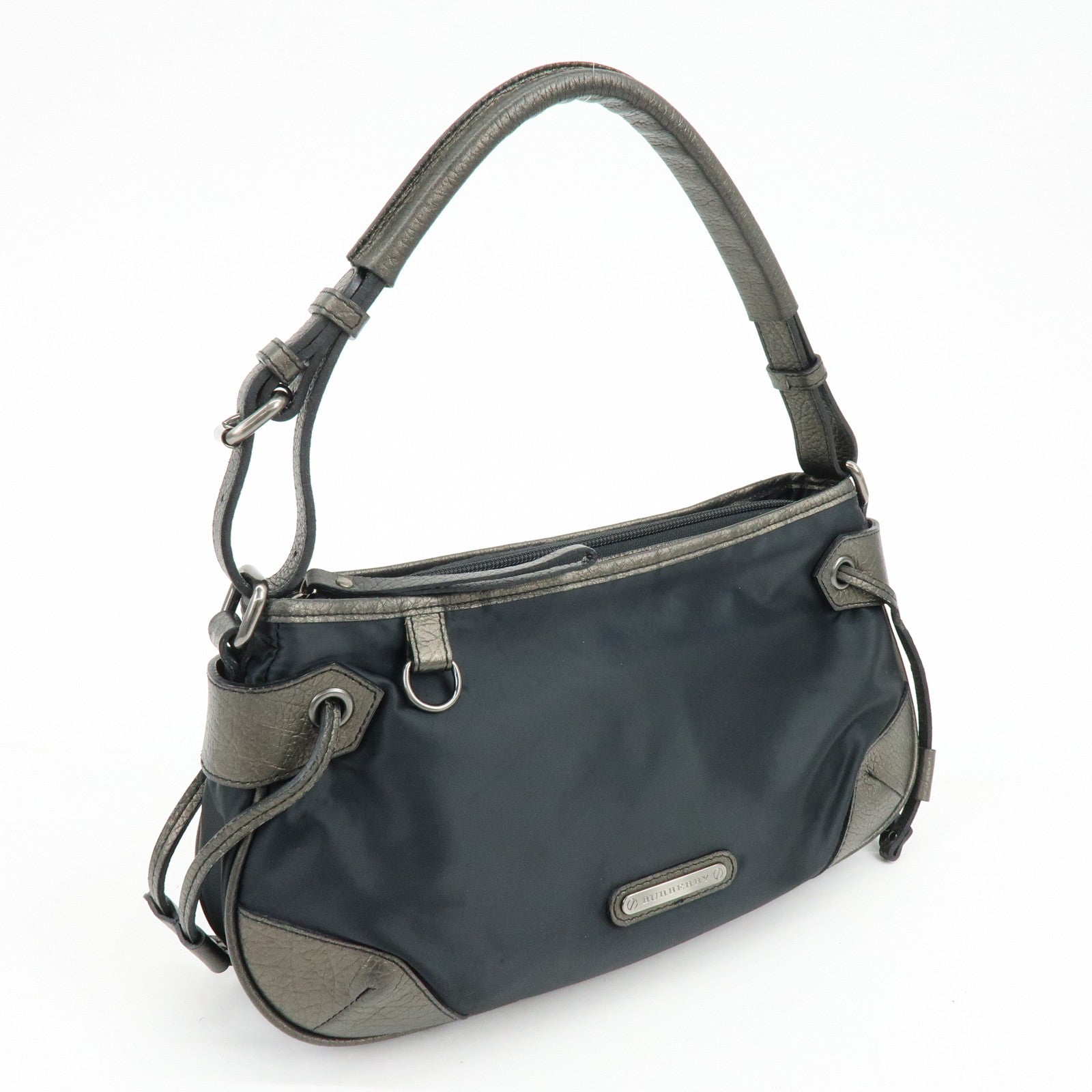 BURBERRY Logo Nylon Leather Shoulder Bag Hand Bag Black Bronze