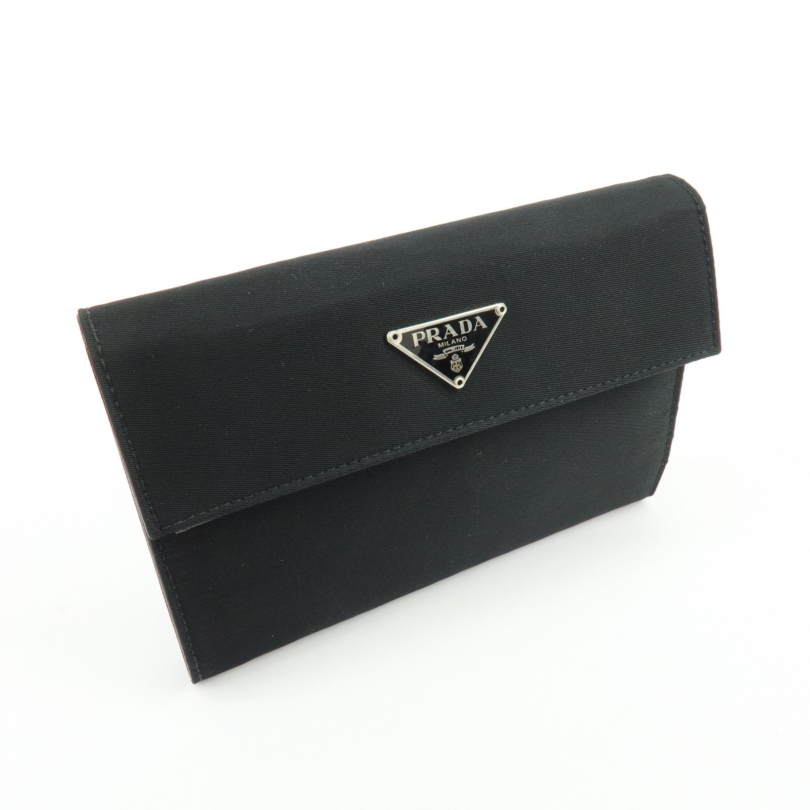 PRADA Triangle Logo Nylon Saffiano Leather Tri-fold Wallet M510