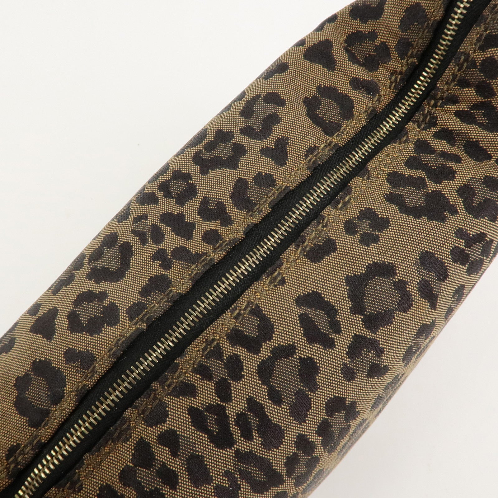 FENDI Canvas Leather Leopard Vanity Bag Pouch Brown Red 26360