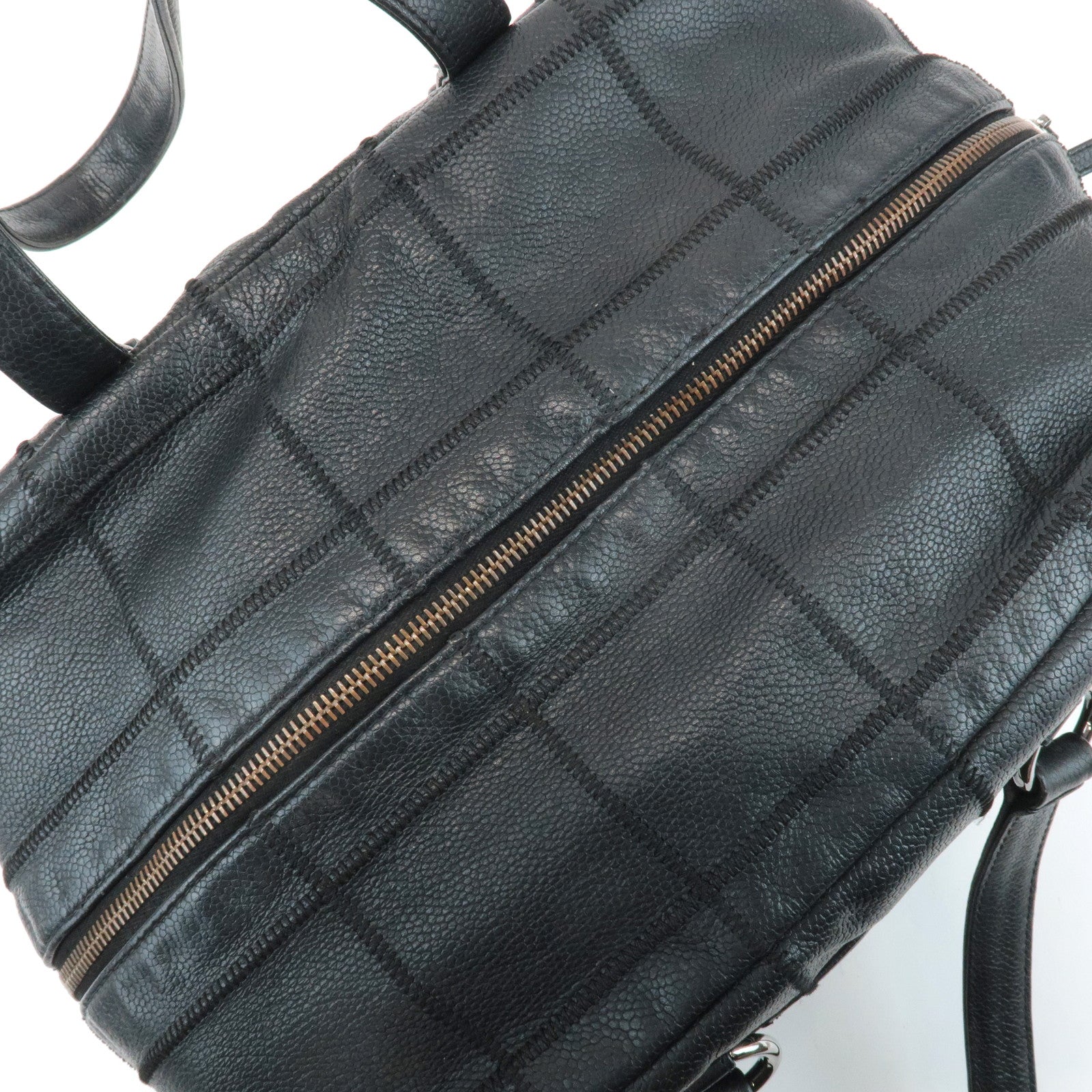 CHANEL Chocolate Bar Caviar Skin Mini Boston Bag Black A26135 Used