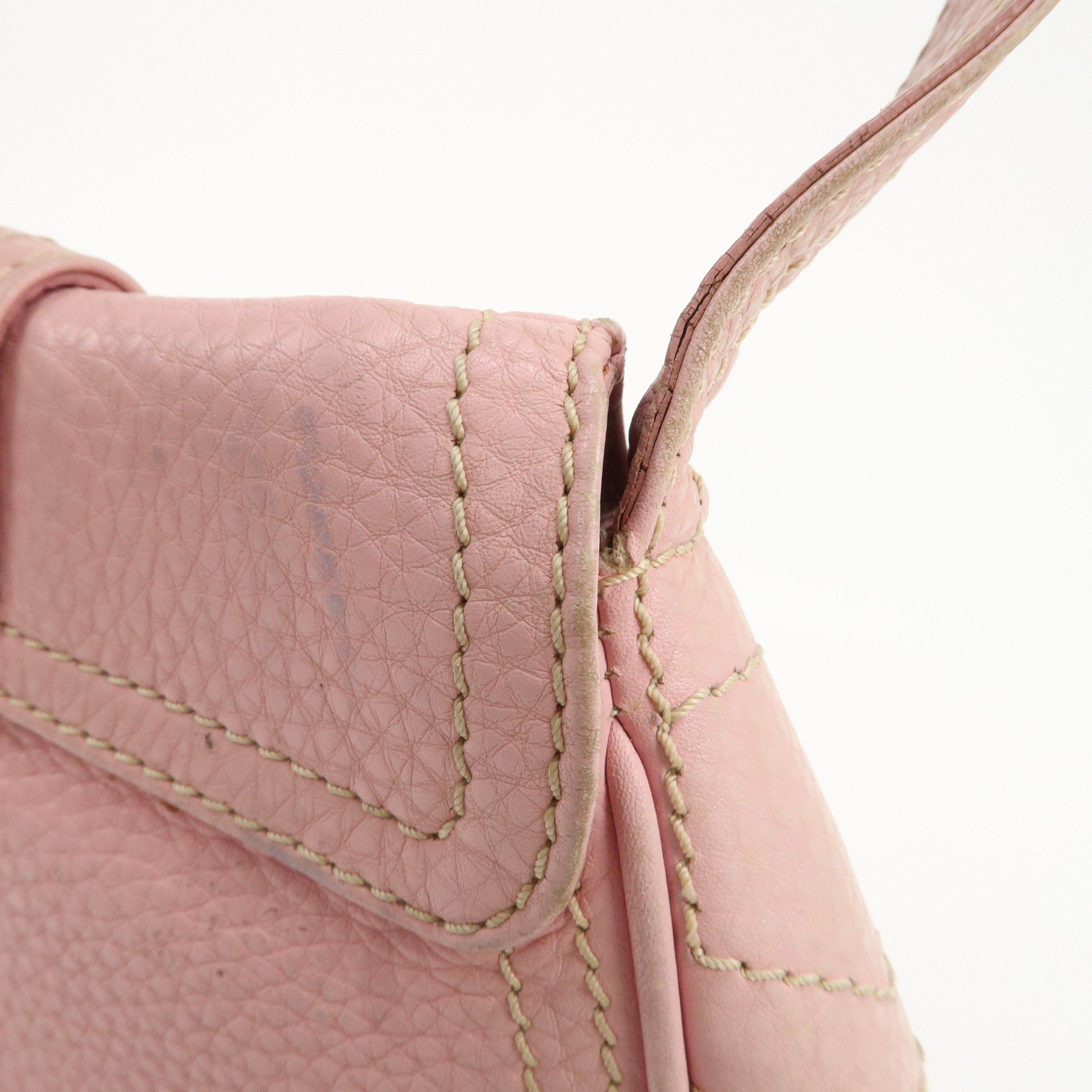 CELINE Leather Shoulder Bag Hand Bag Pink Gold Hardware