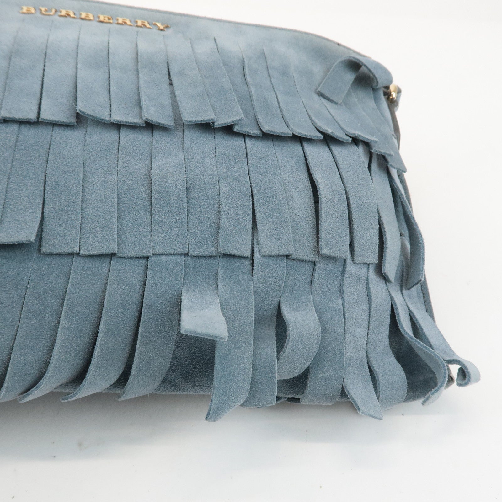 BURBERRY Leather Suede Chain Sholder Bag Hand Bag Light Blue