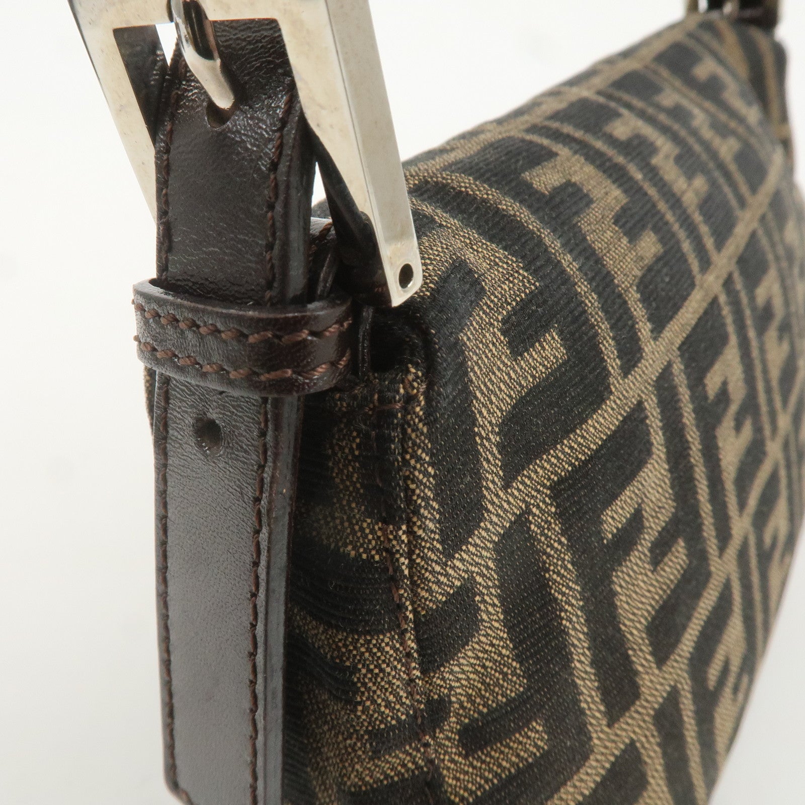 FENDI Mamma Baguette Canvas Shoulder Bag Brown Black 26424