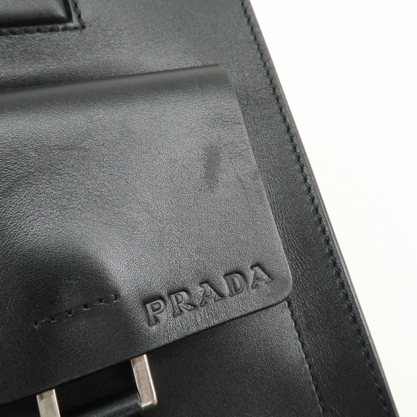 PRADA Leather Shoulder Tote Bag Shoulder Bag Black B10313