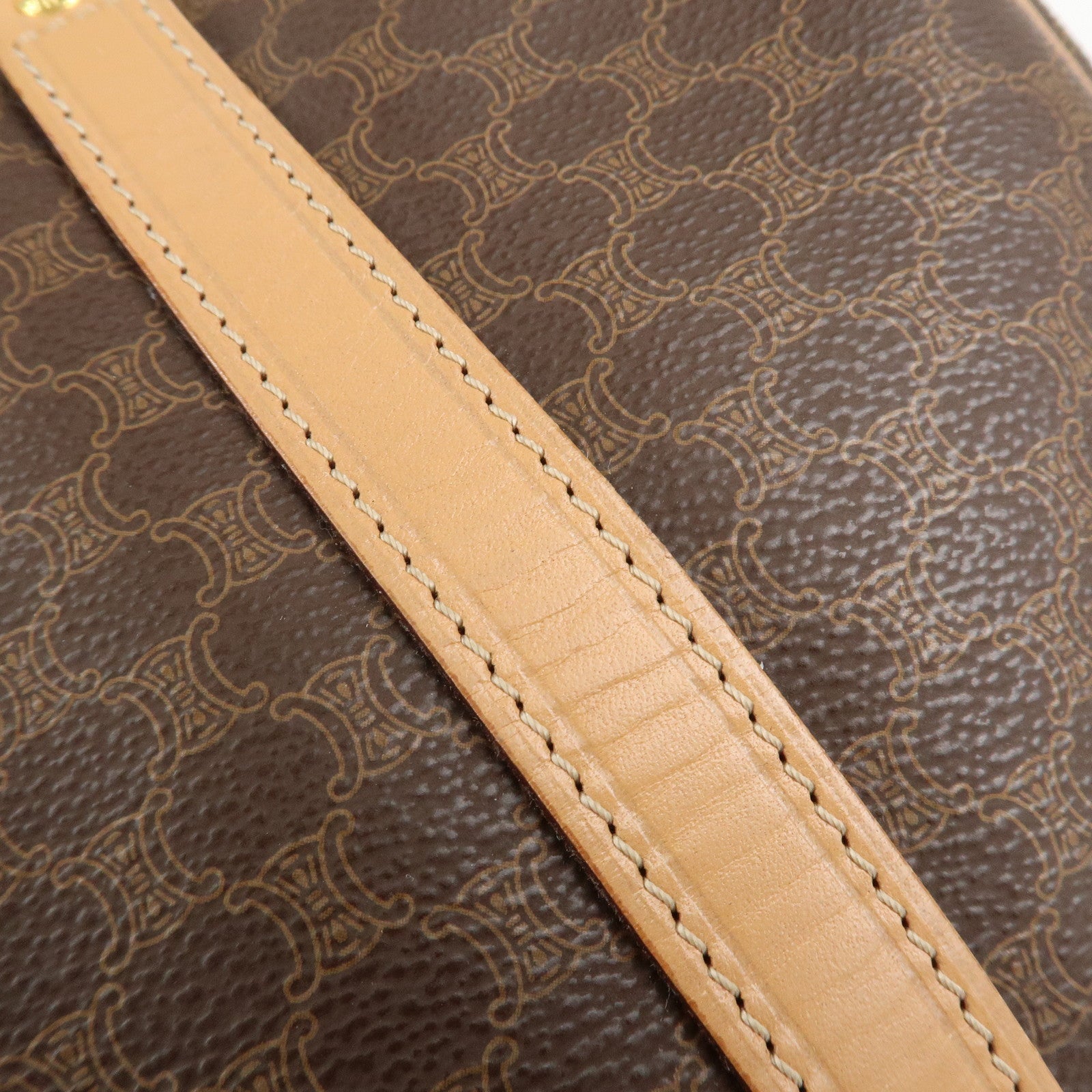 CELINE Macadam PVC Leather Boston Bag Hand Bag Brown Used