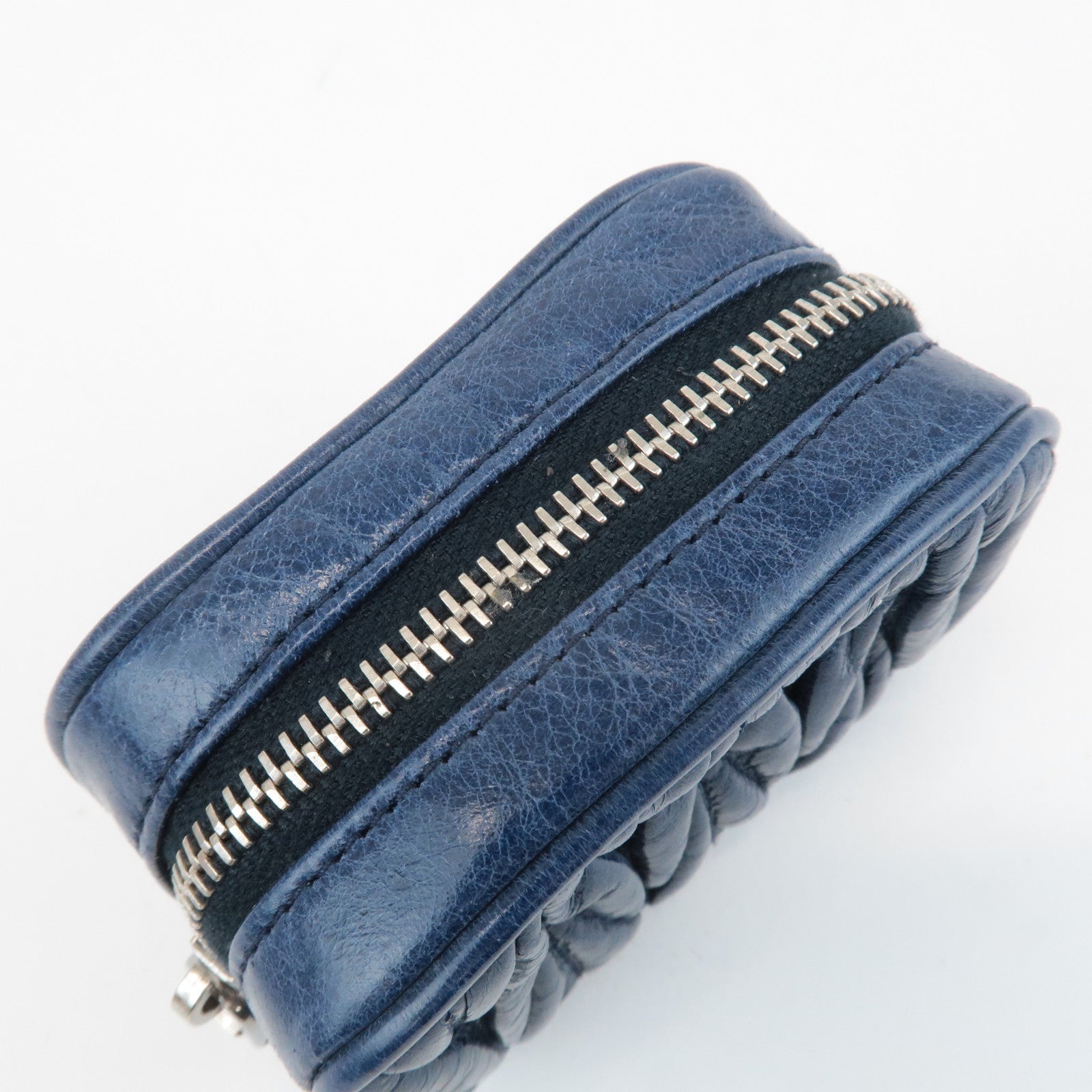 MIU MIU Matelasse Leather Pouch Blue Silver Hardware 5M1353