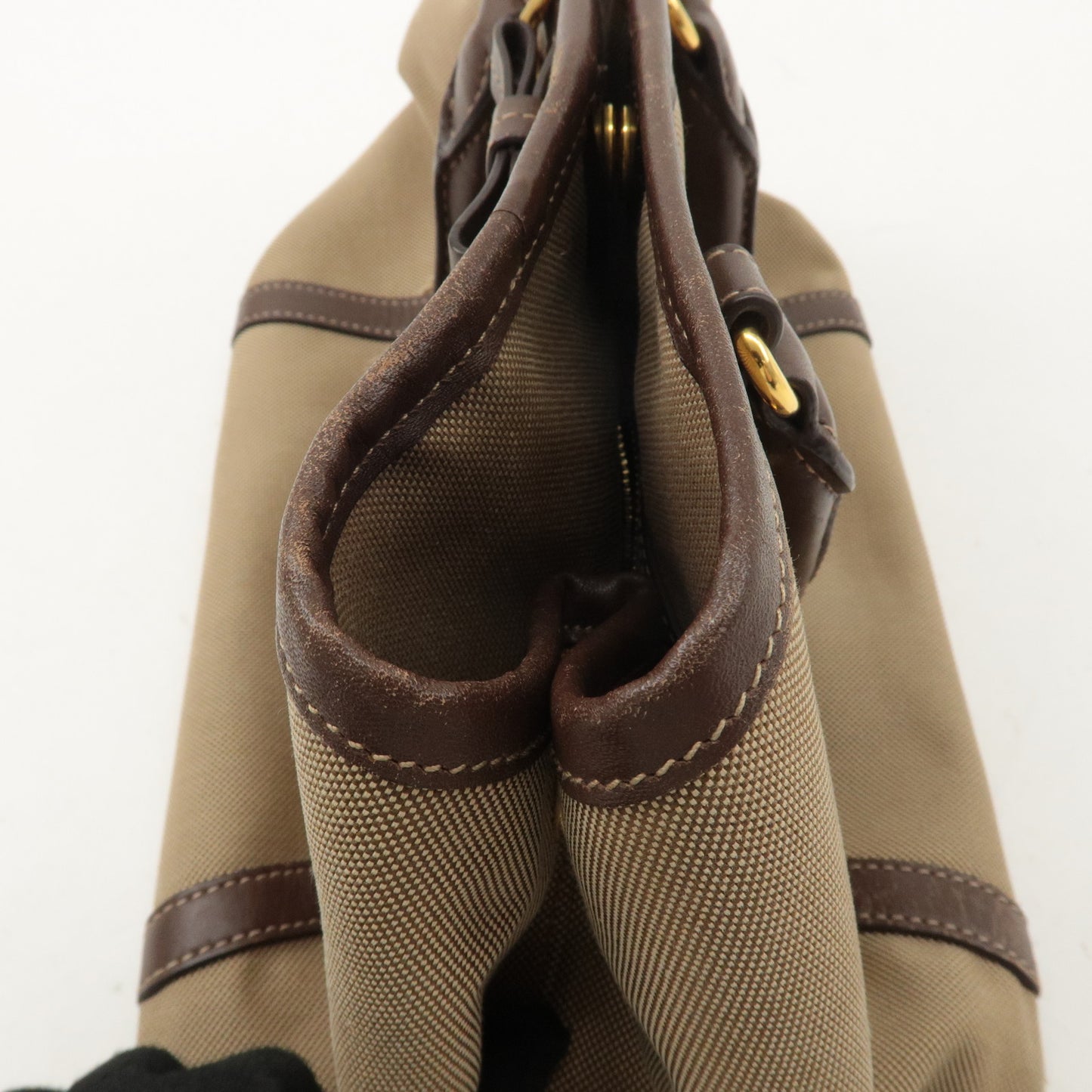 PRADA Logo Jacquard Leather 2Way Bag Hand Bag Beige Brown BN1841