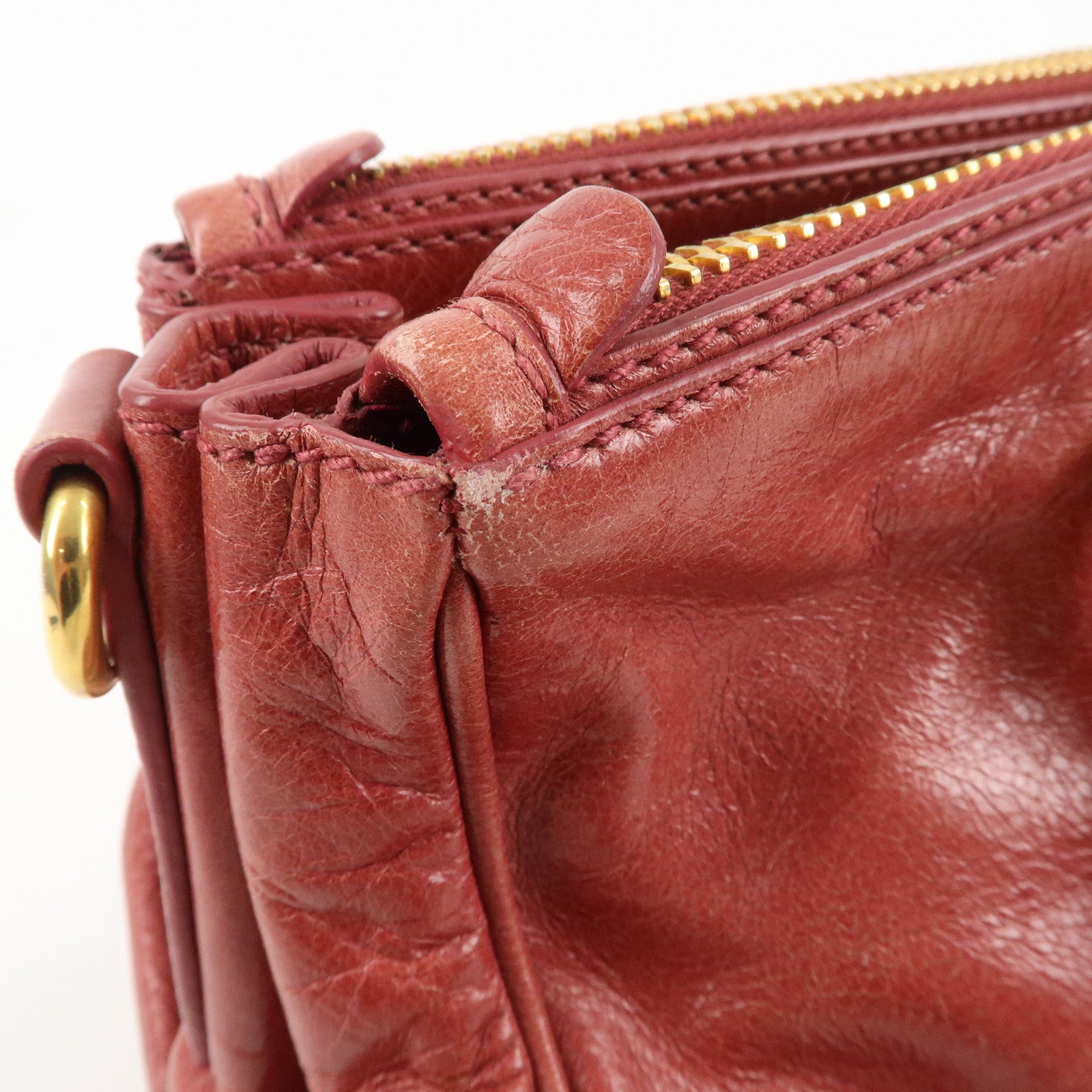 MIU MIU LEATHER HAND BAG サイドリボン