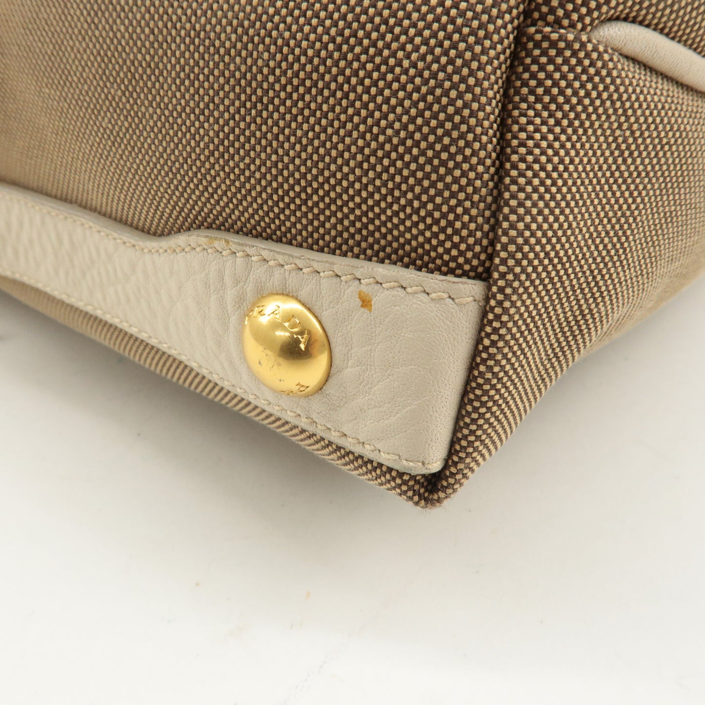 PRADA Logo Jacquard Leather Shoulder Bag Beige Ivory