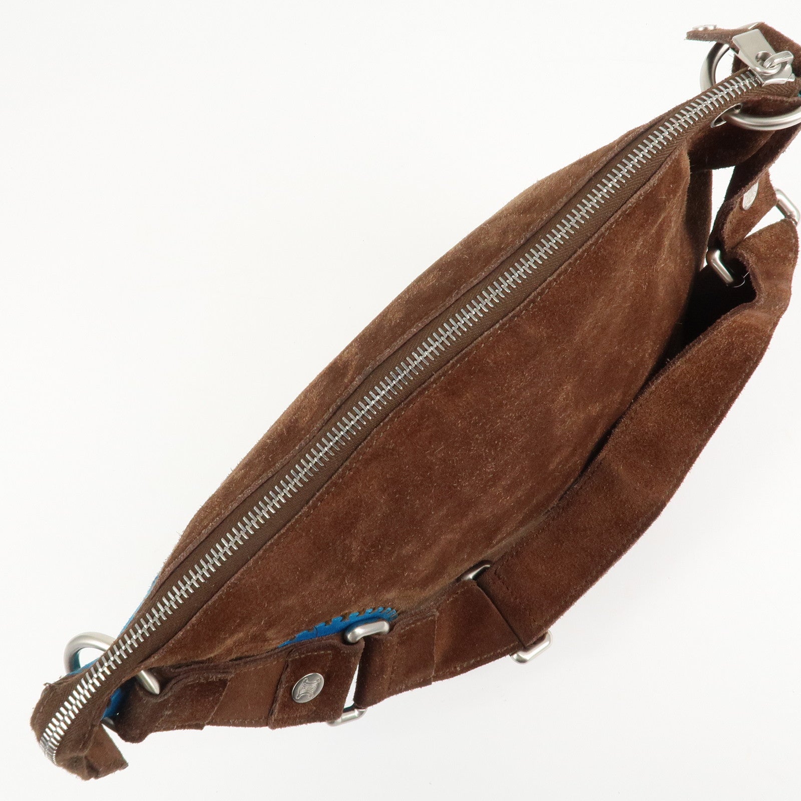 CELINE Suede Leather Shoulder Bag Macadam Engraved Flower Brown Used