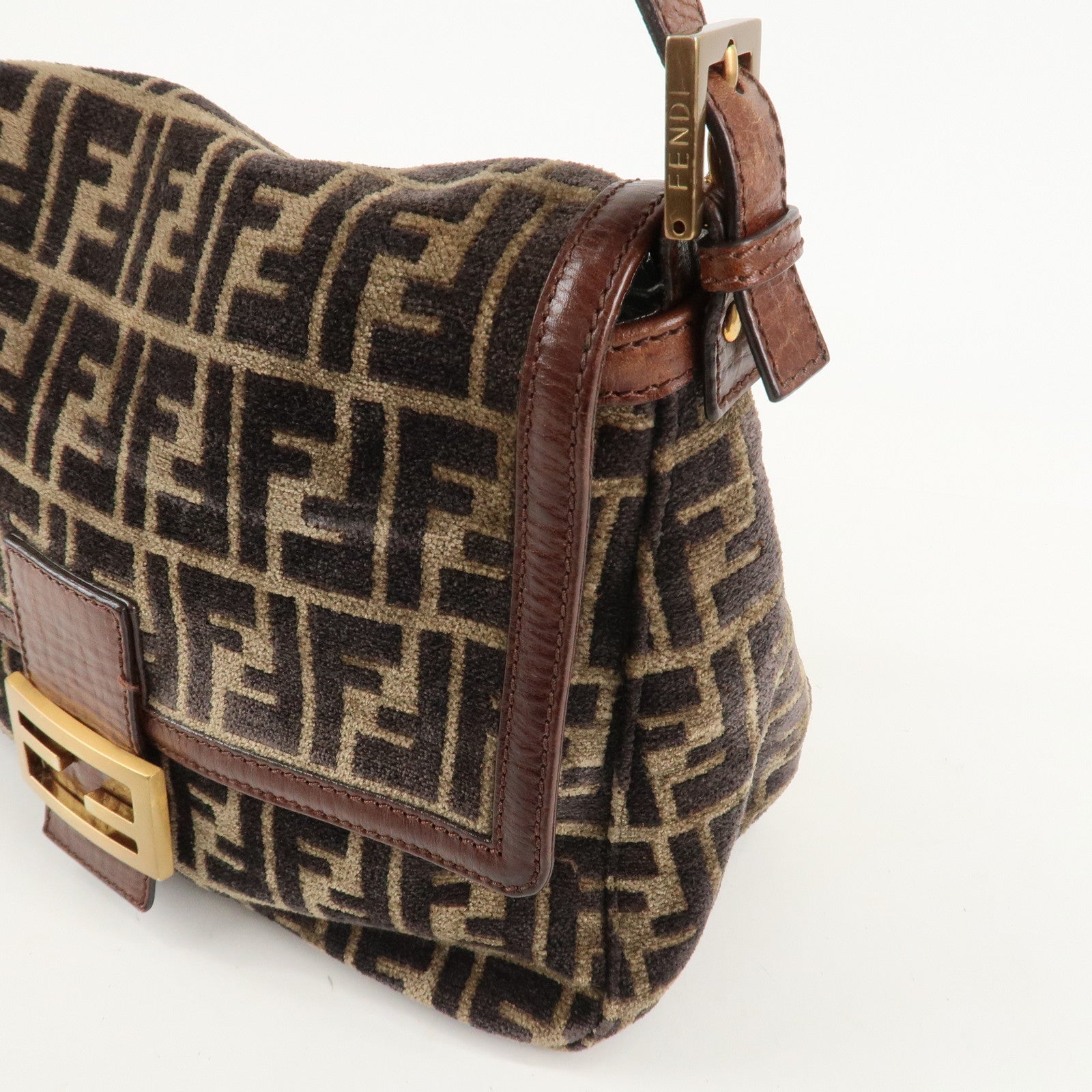 FENDI Mamma Baguette Zucca Pile Leather Shoulder Bag 8BR001 Used