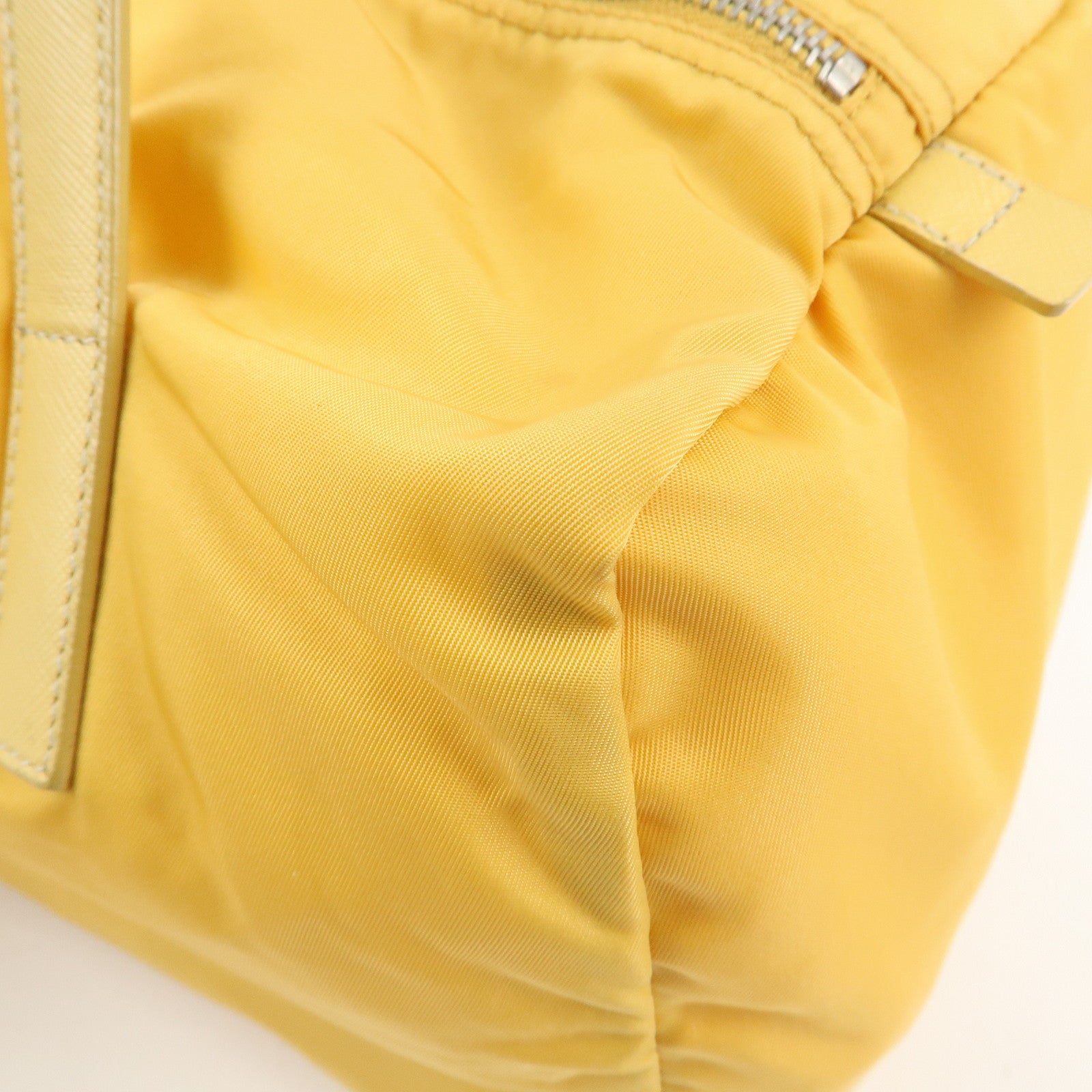 PRADA Logo Nylon Leather Boston Bag Shoulder Bag Yellow Silver